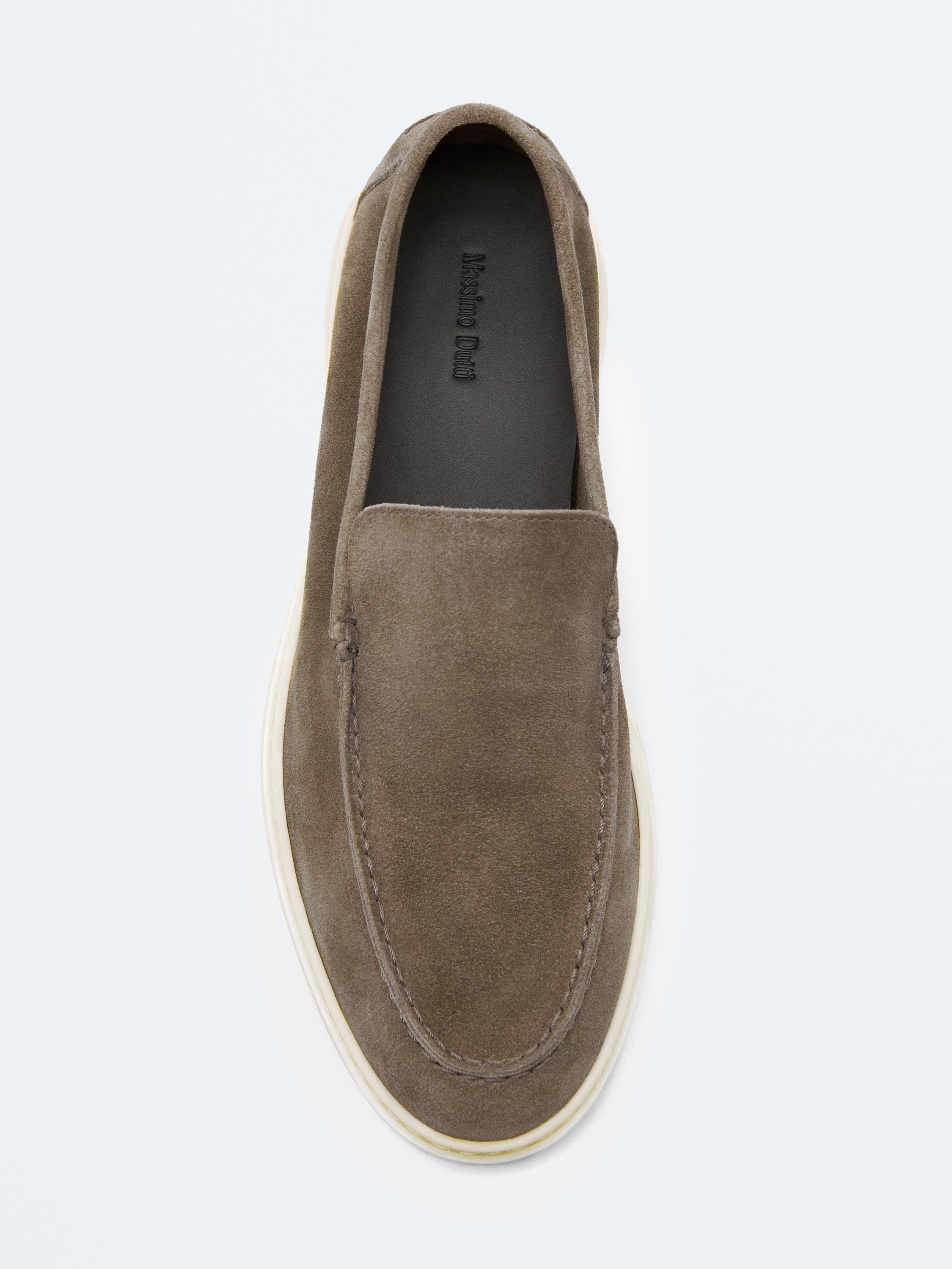 Split leather loafers with moc toe — MINK