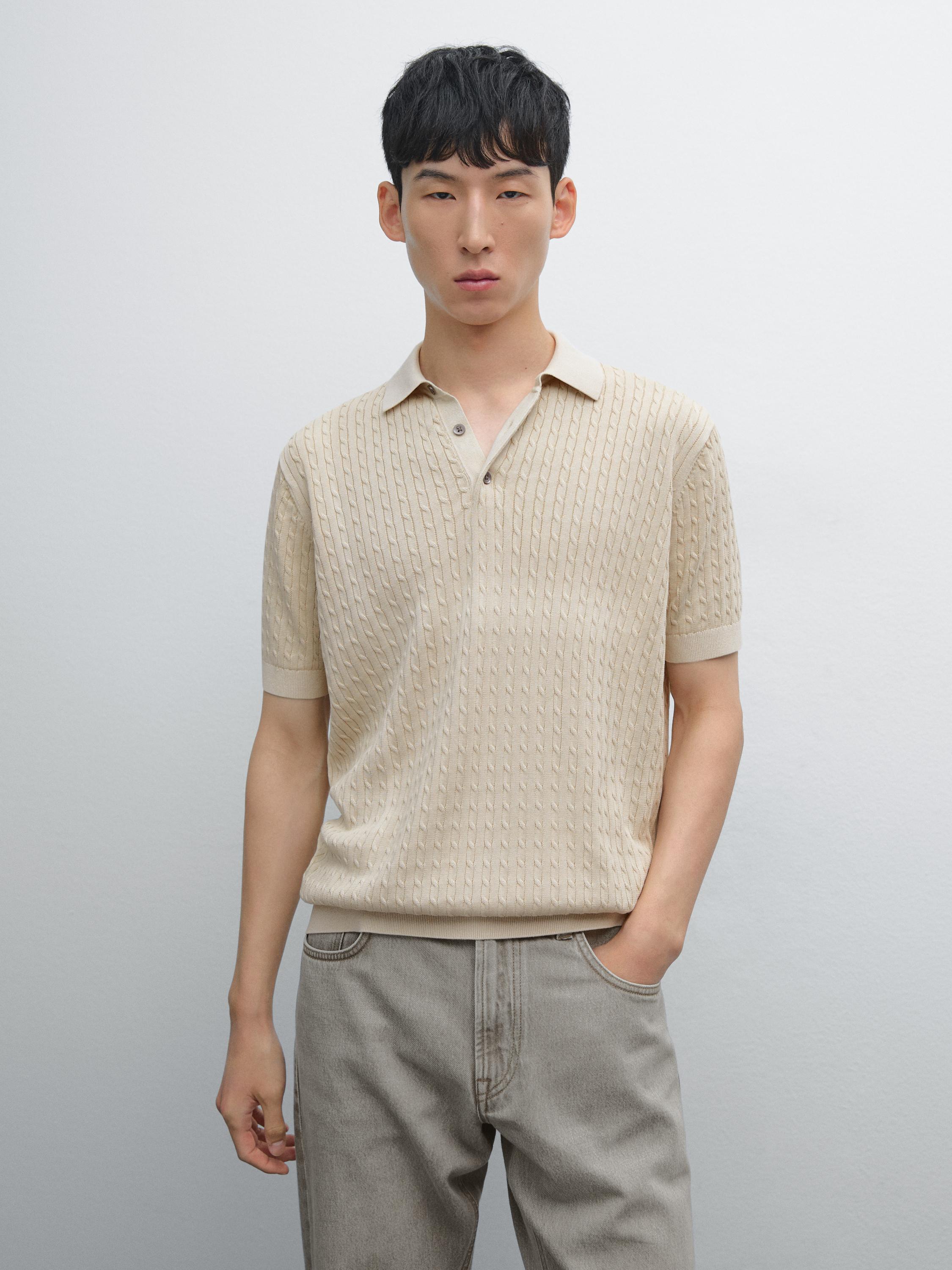 Cotton cable-knit polo sweater