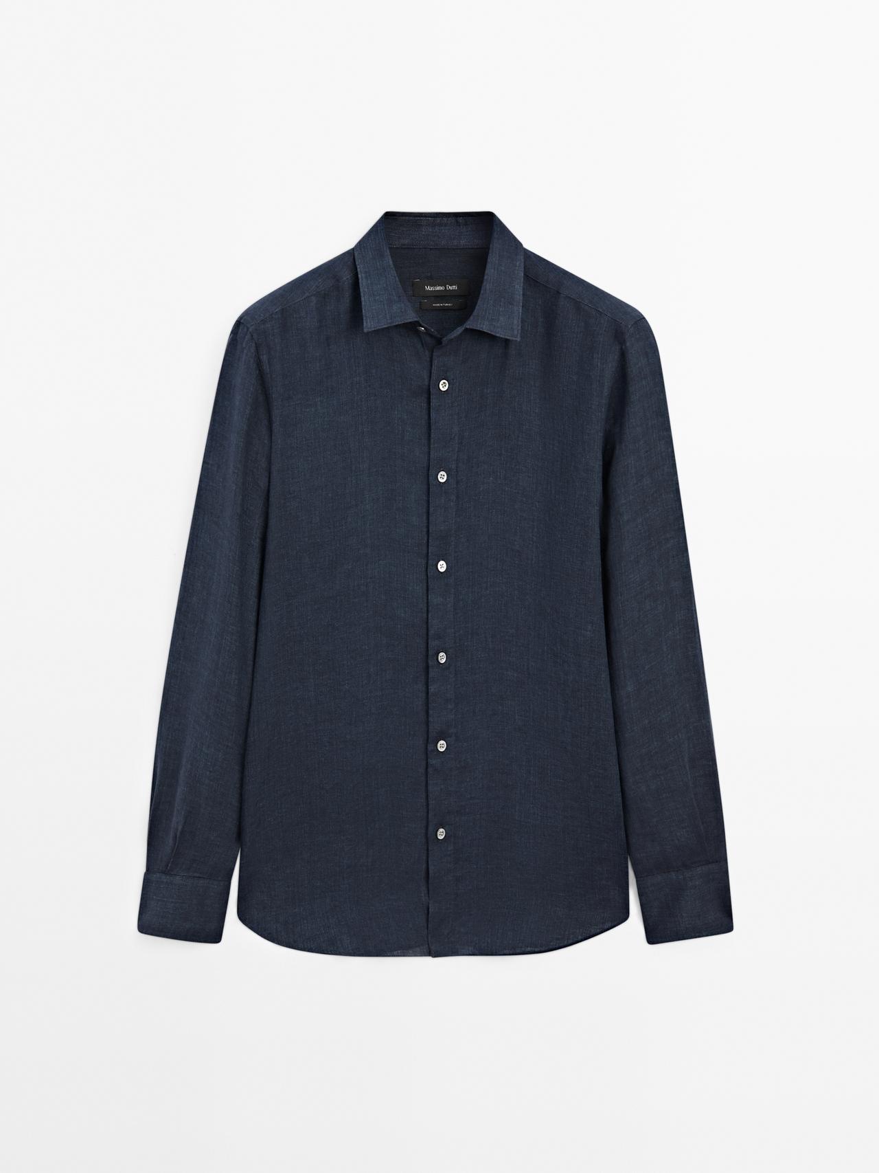 Massimo Dutti - Herre - Slim Fit Skjorte I 100 % Hør - Marineblå - Xl