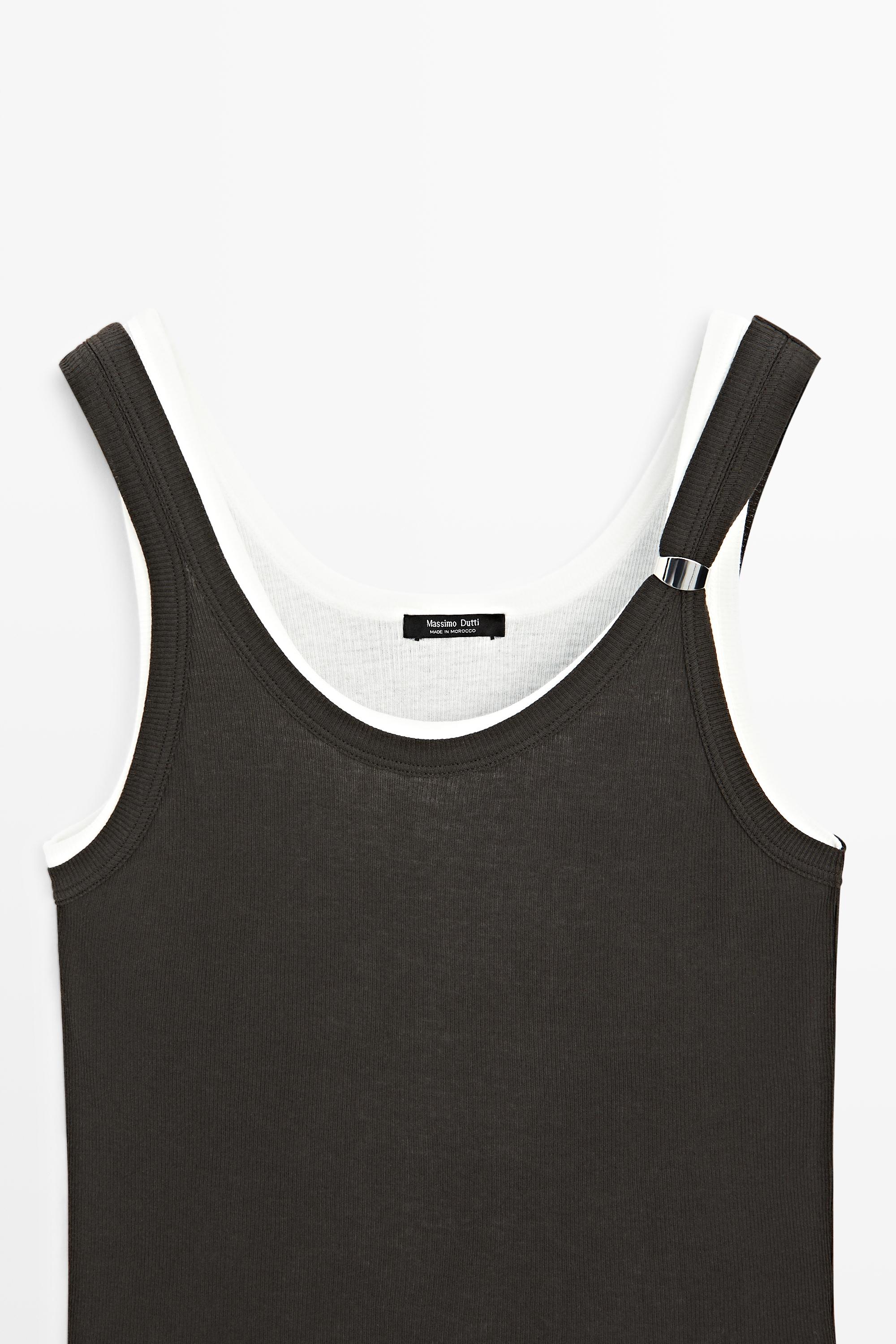 Double-layer strappy top with jewel detail — BROWN