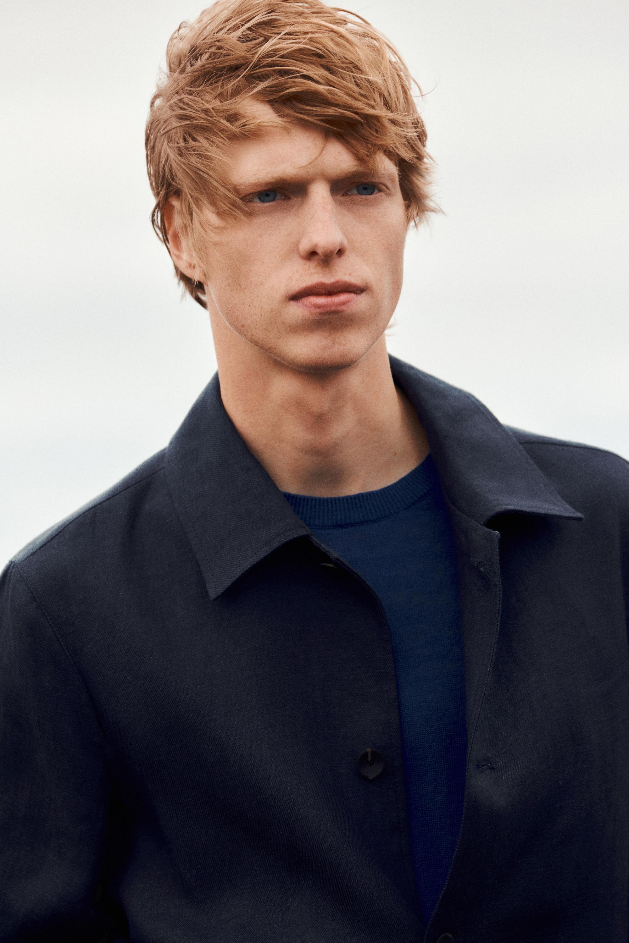 100% linen total look melange overshirt — INK BLUE