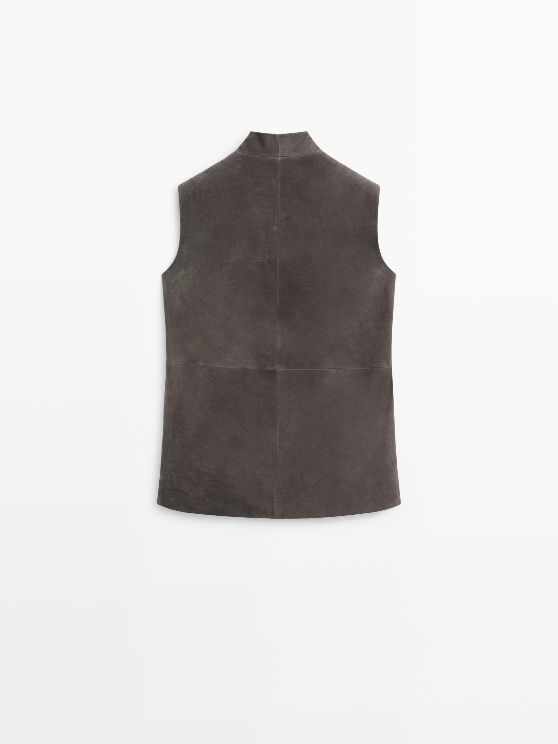 Leather waistcoat with velvety finish — MOLE BROWN