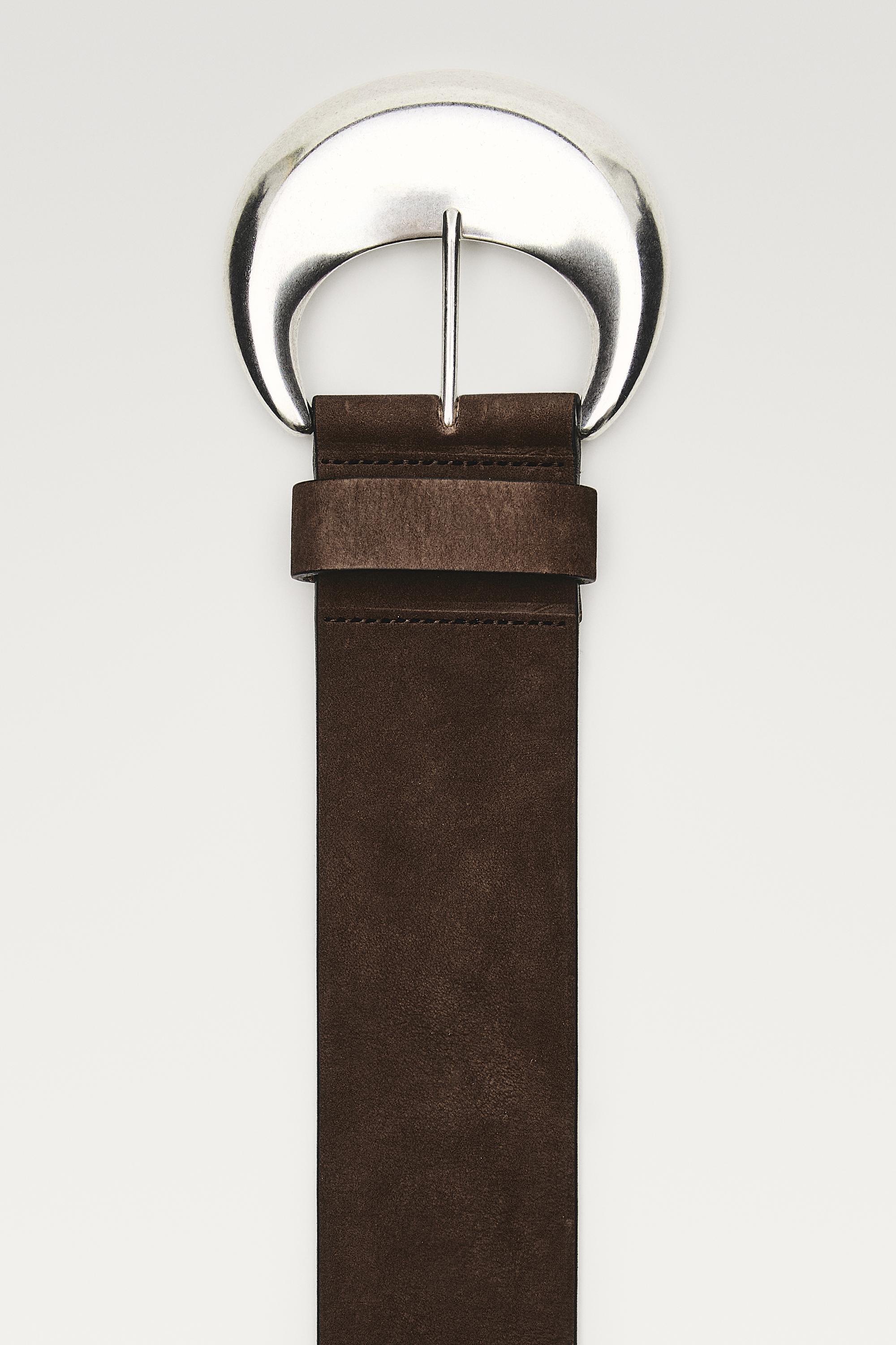 Nubuck leather belt with buckle detail · Brown · Belts  display picture 1