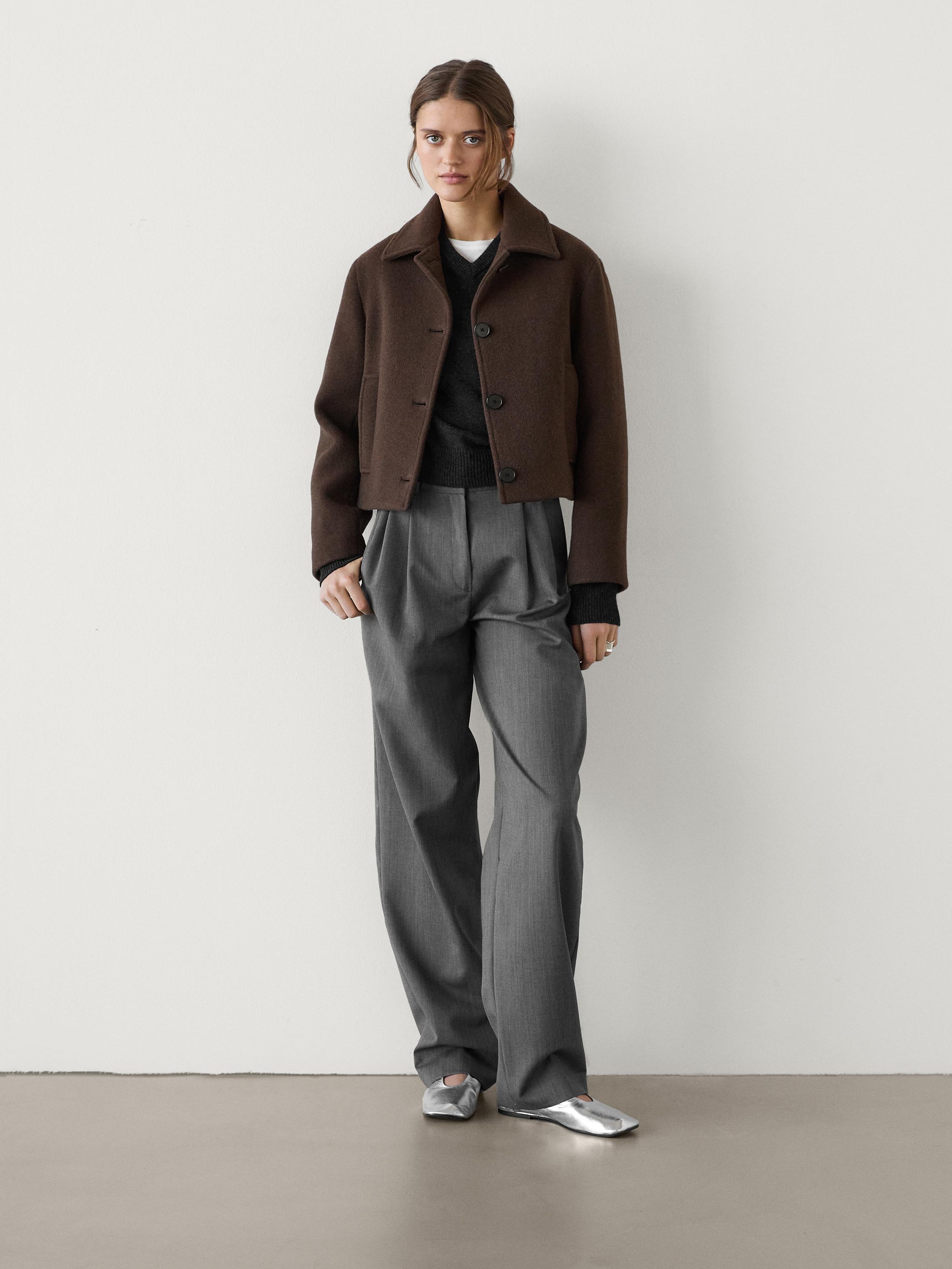 Short wool blend jacket Chocolate Coats And Jackets Massimo Dutti