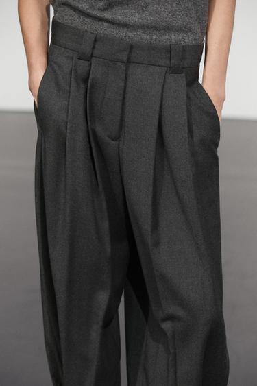 Pleated flannel pants with hem detail — DARK GREY 8