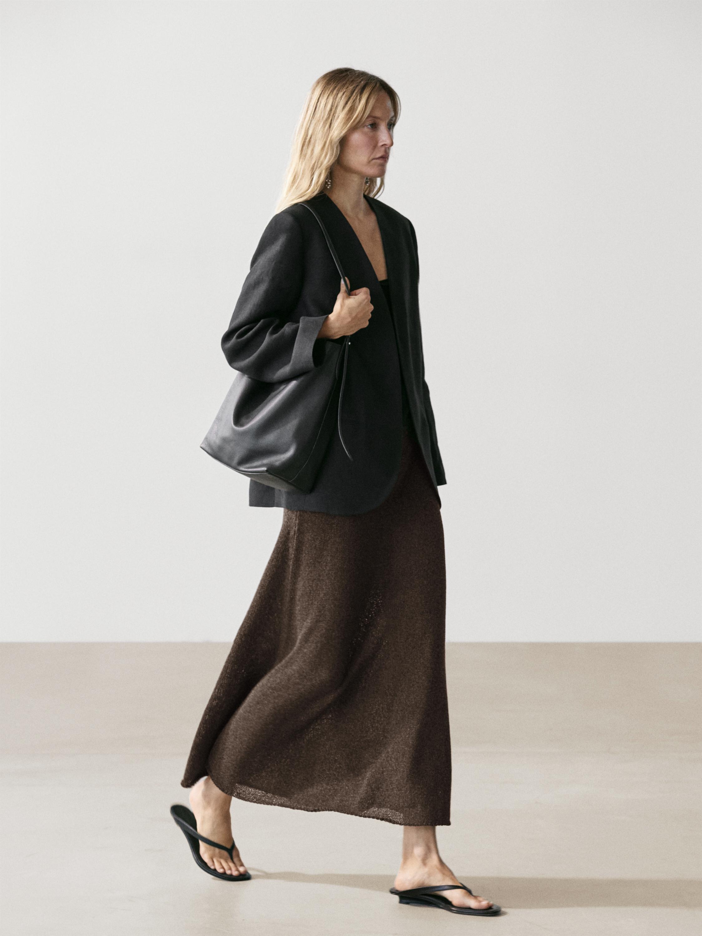 Long cotton blend knit skirt — Chocolate