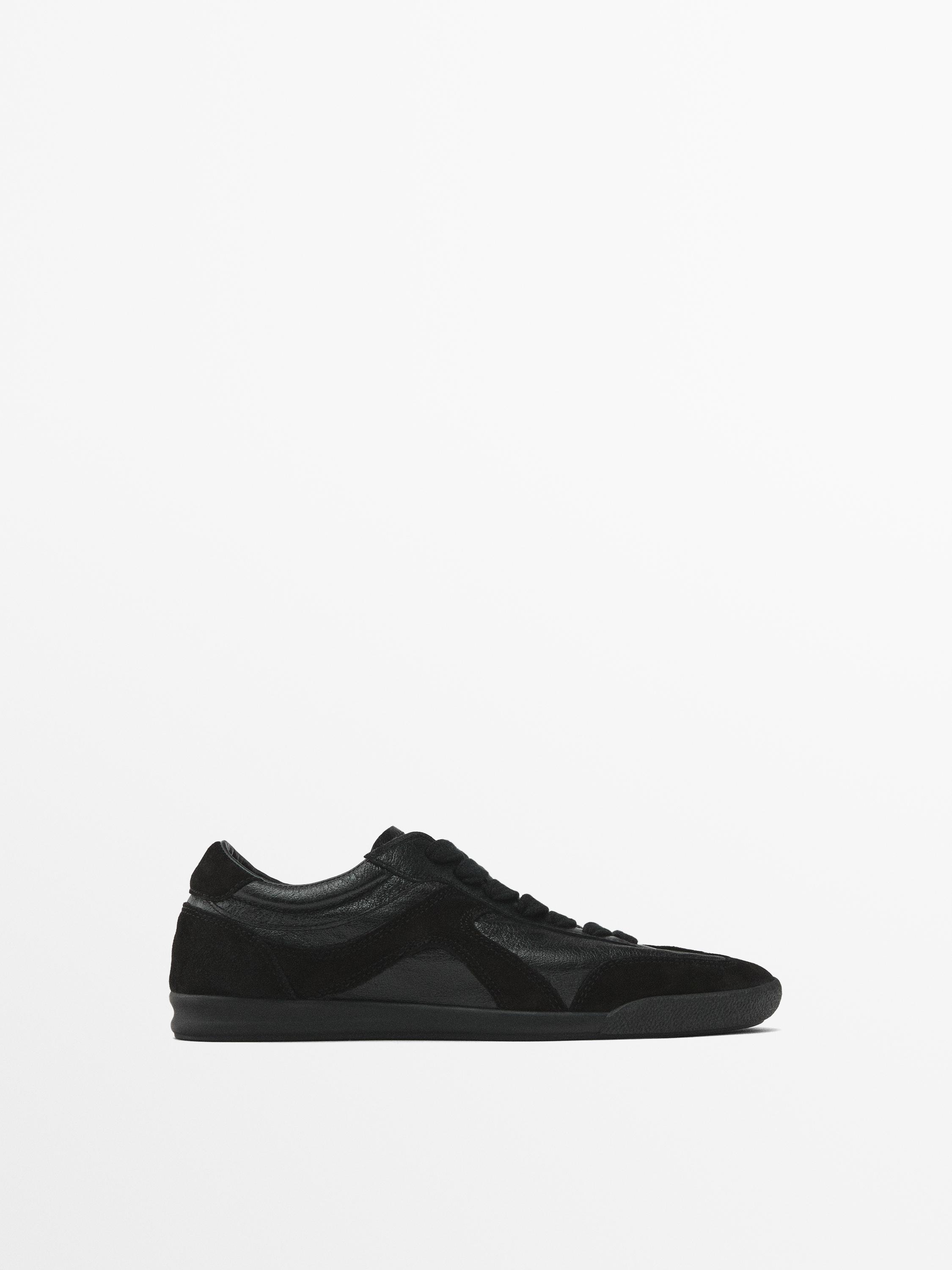 Contrast leather trainers Black Shoes Massimo Dutti