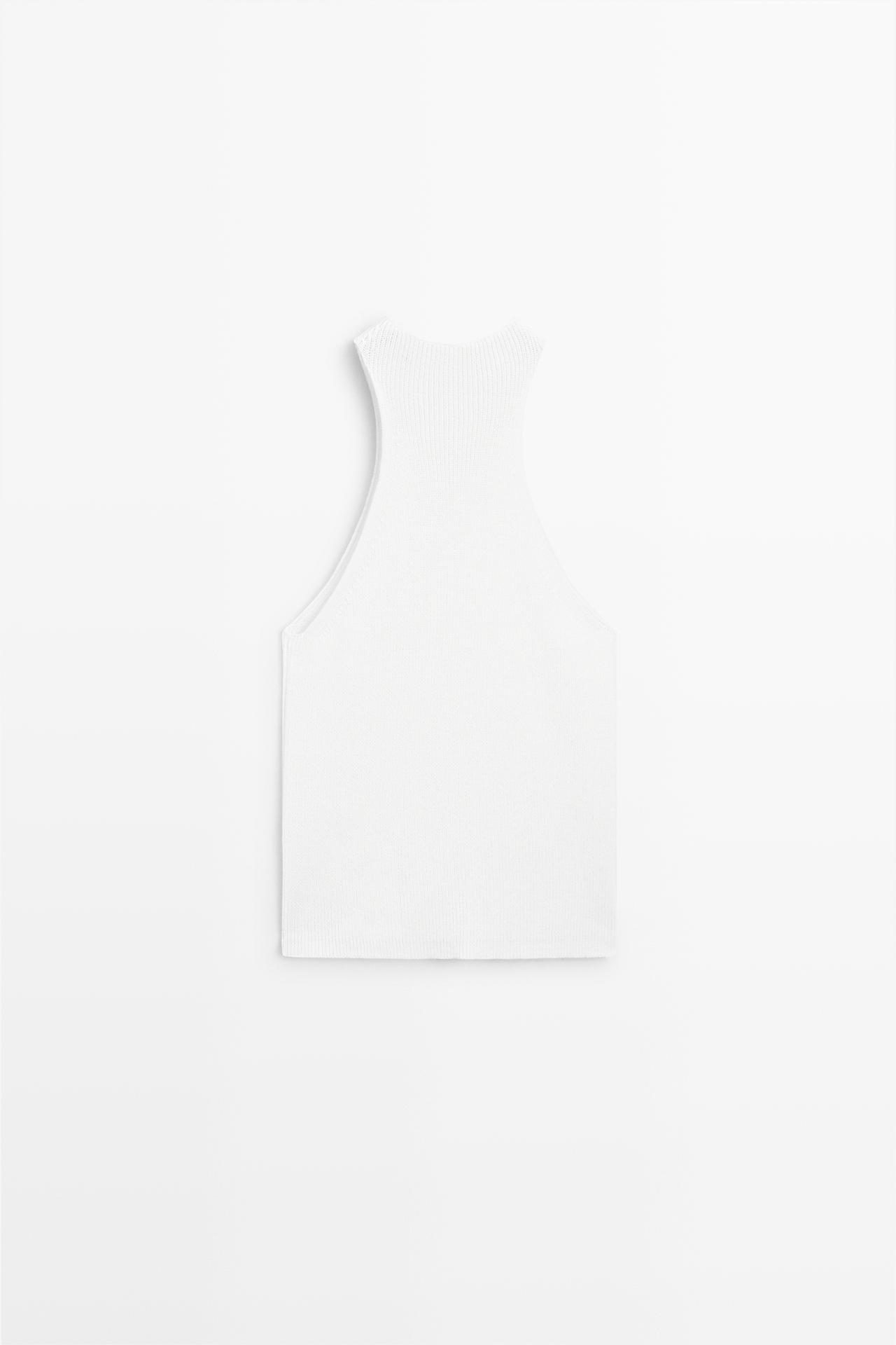 Cotton blend halter top with ribbed detail — WHITE