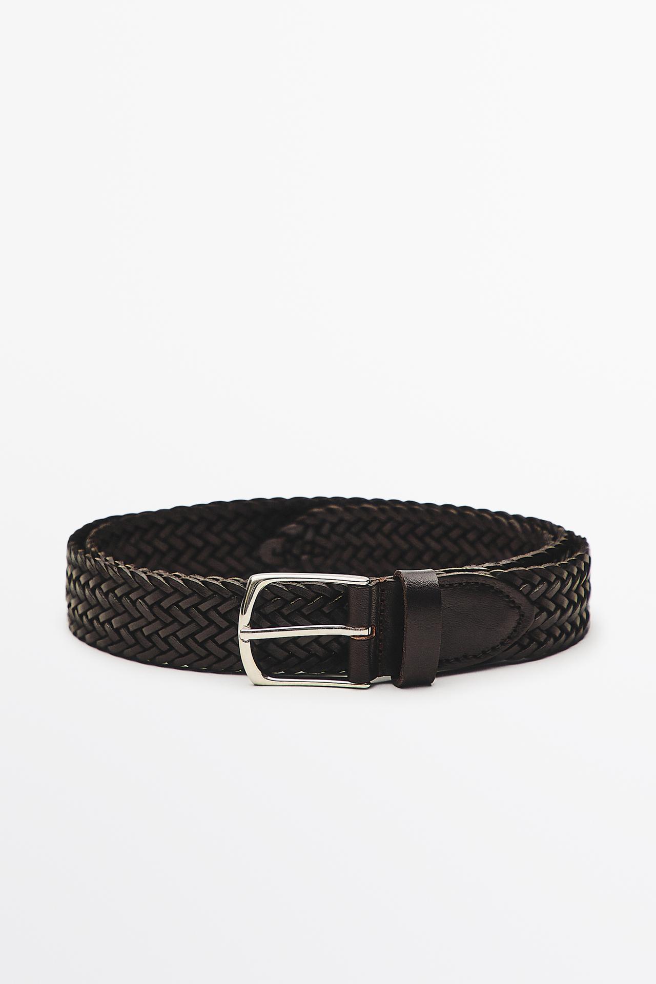 Braided nappa leather belt — BROWN