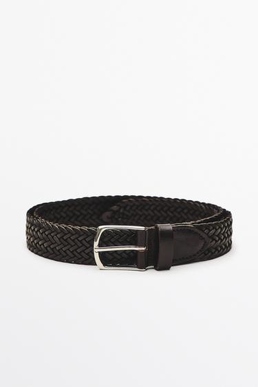 Braided nappa leather belt — BROWN 1