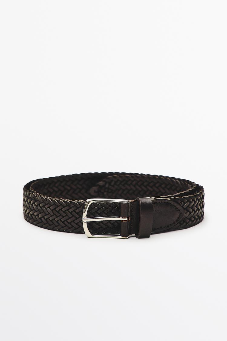 Braided nappa leather belt — BROWN