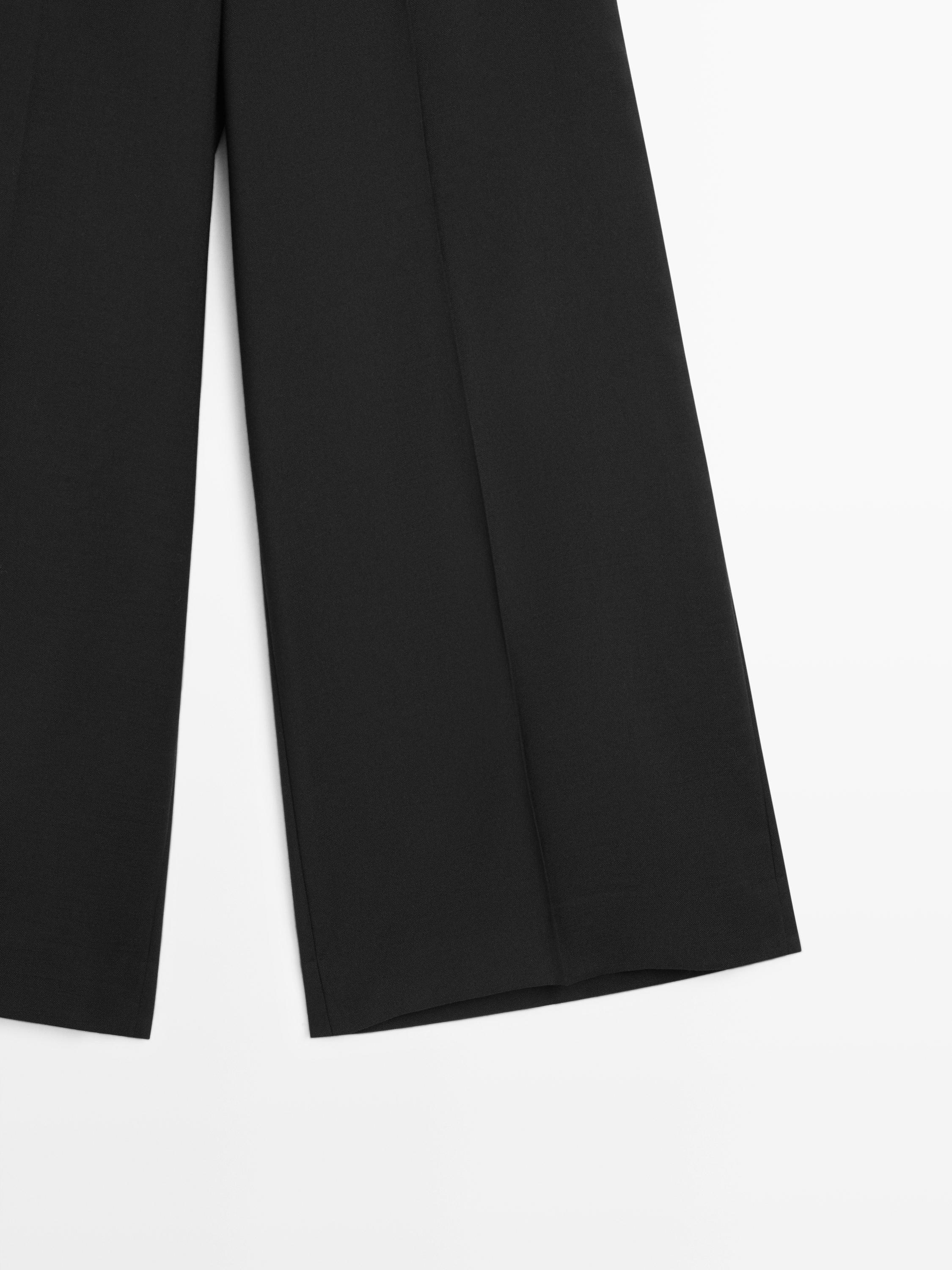 Wide-leg cropped stretch wool trousers — BLACK