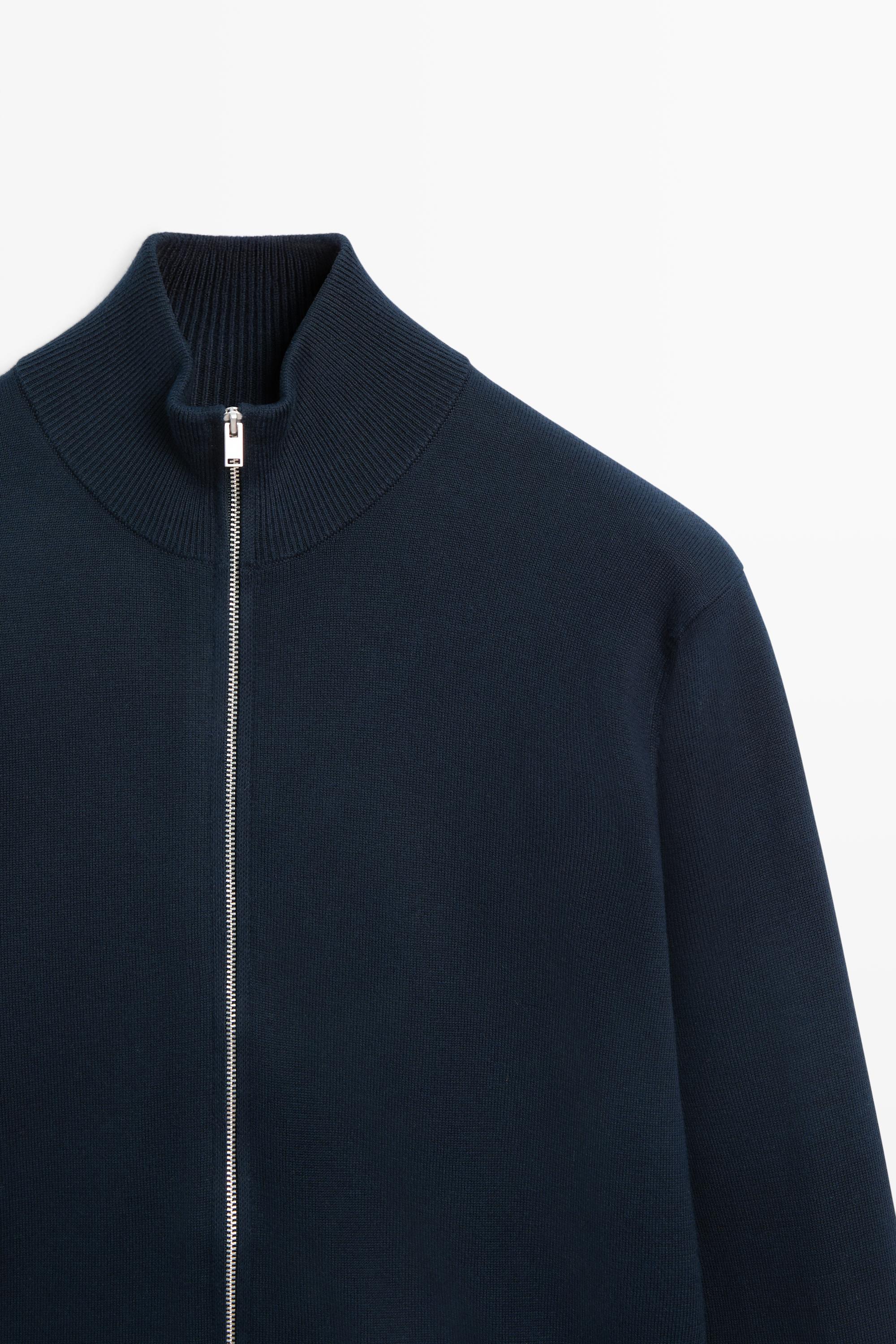100% cotton knit cardigan — NAVY BLUE