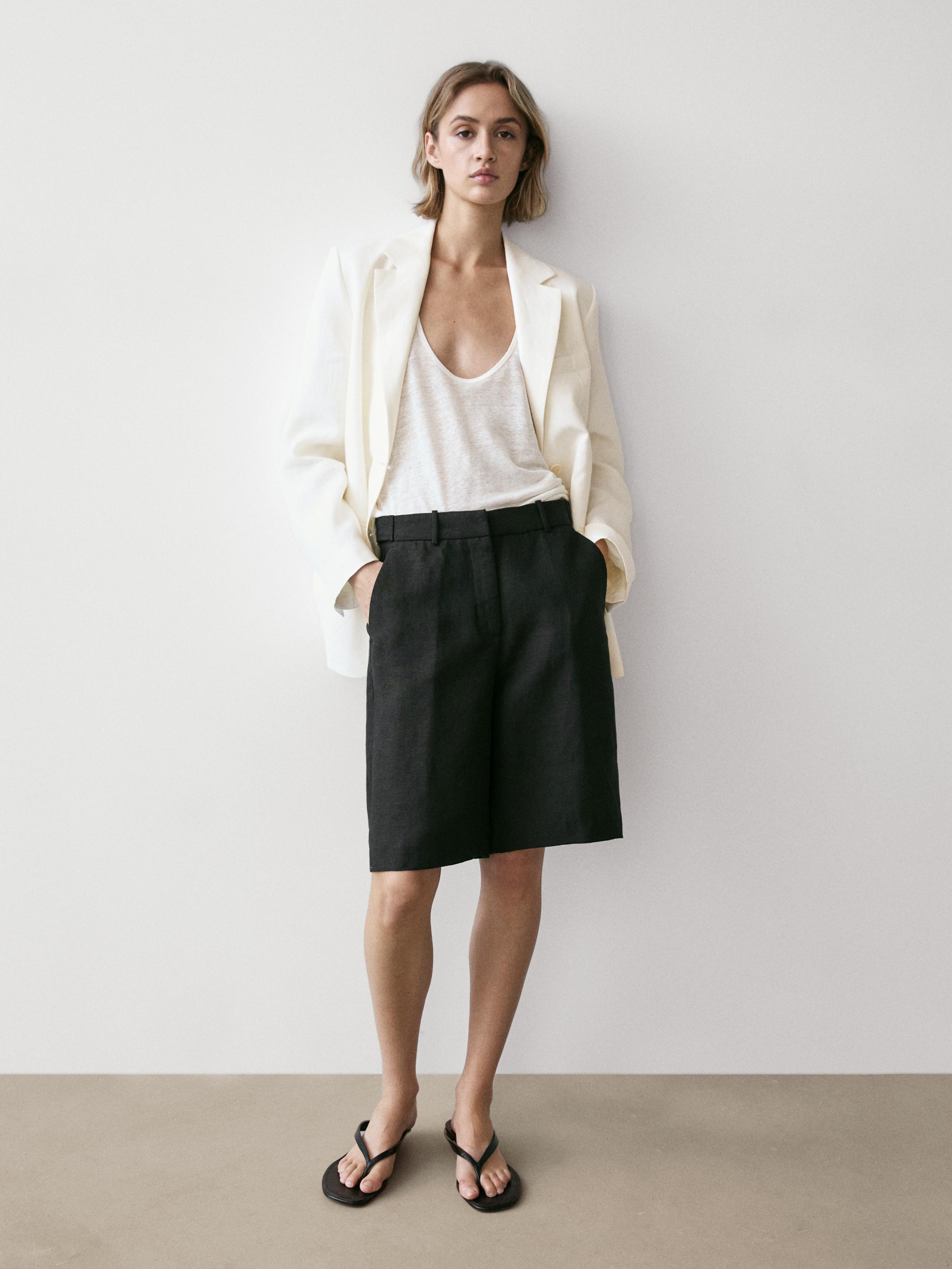 Long linen Bermuda shorts — BLACK