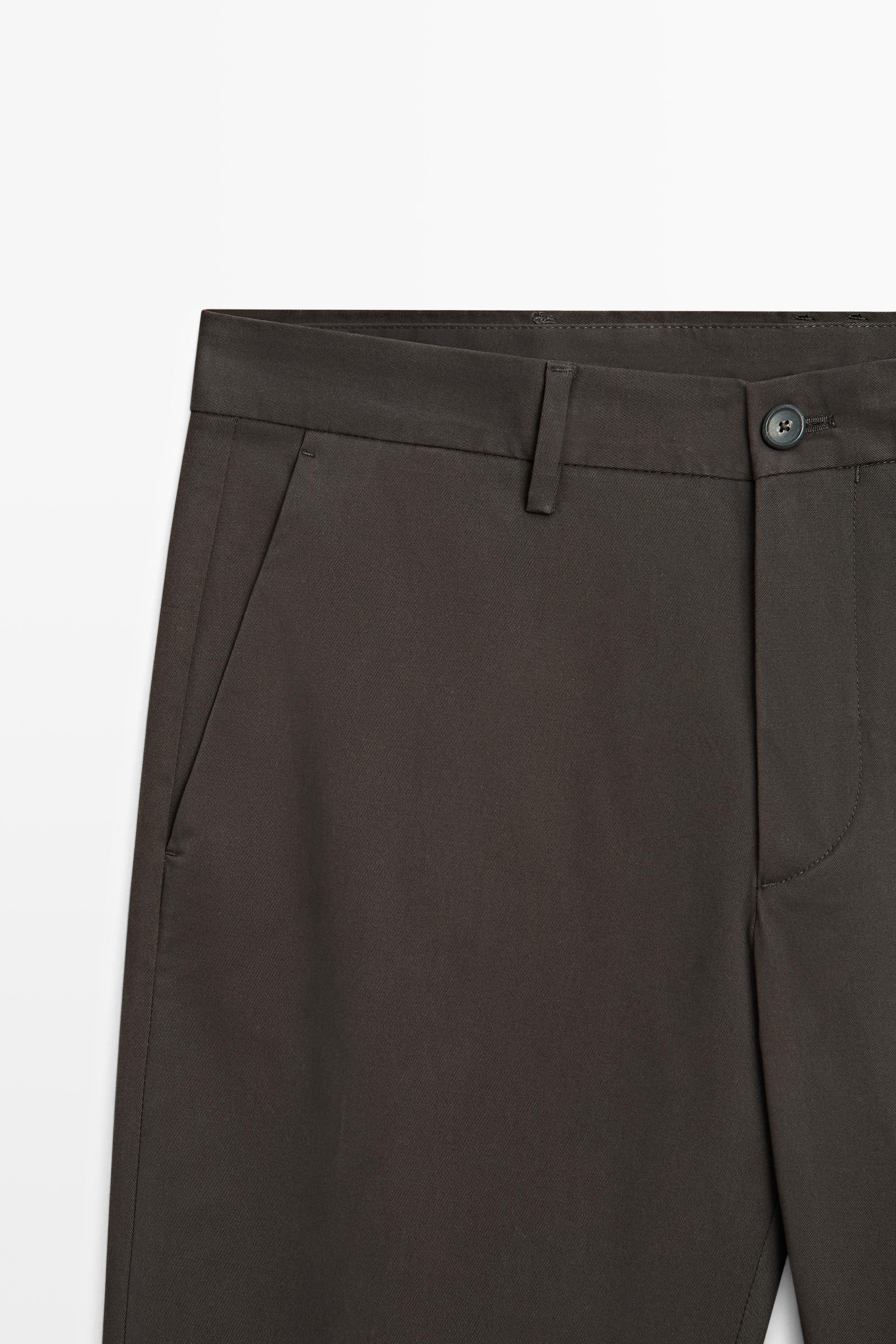 Cotton blend slim fit pants — BROWN