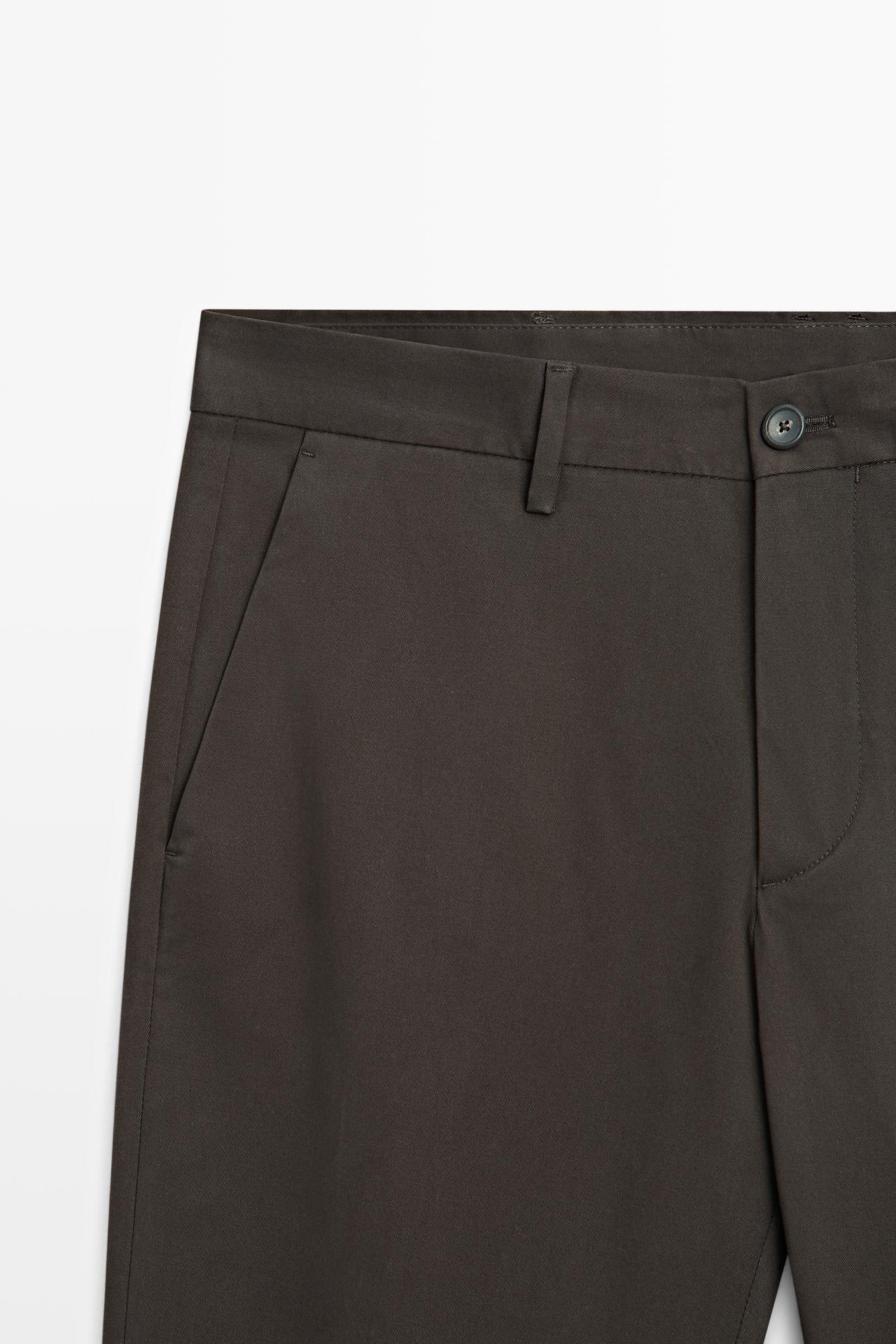 Cotton blend slim fit pants — BROWN
