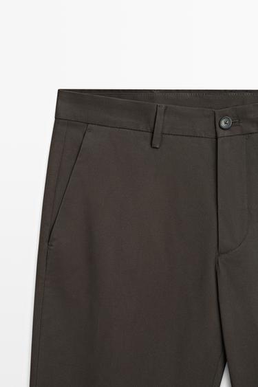 Cotton blend slim fit pants — BROWN 4