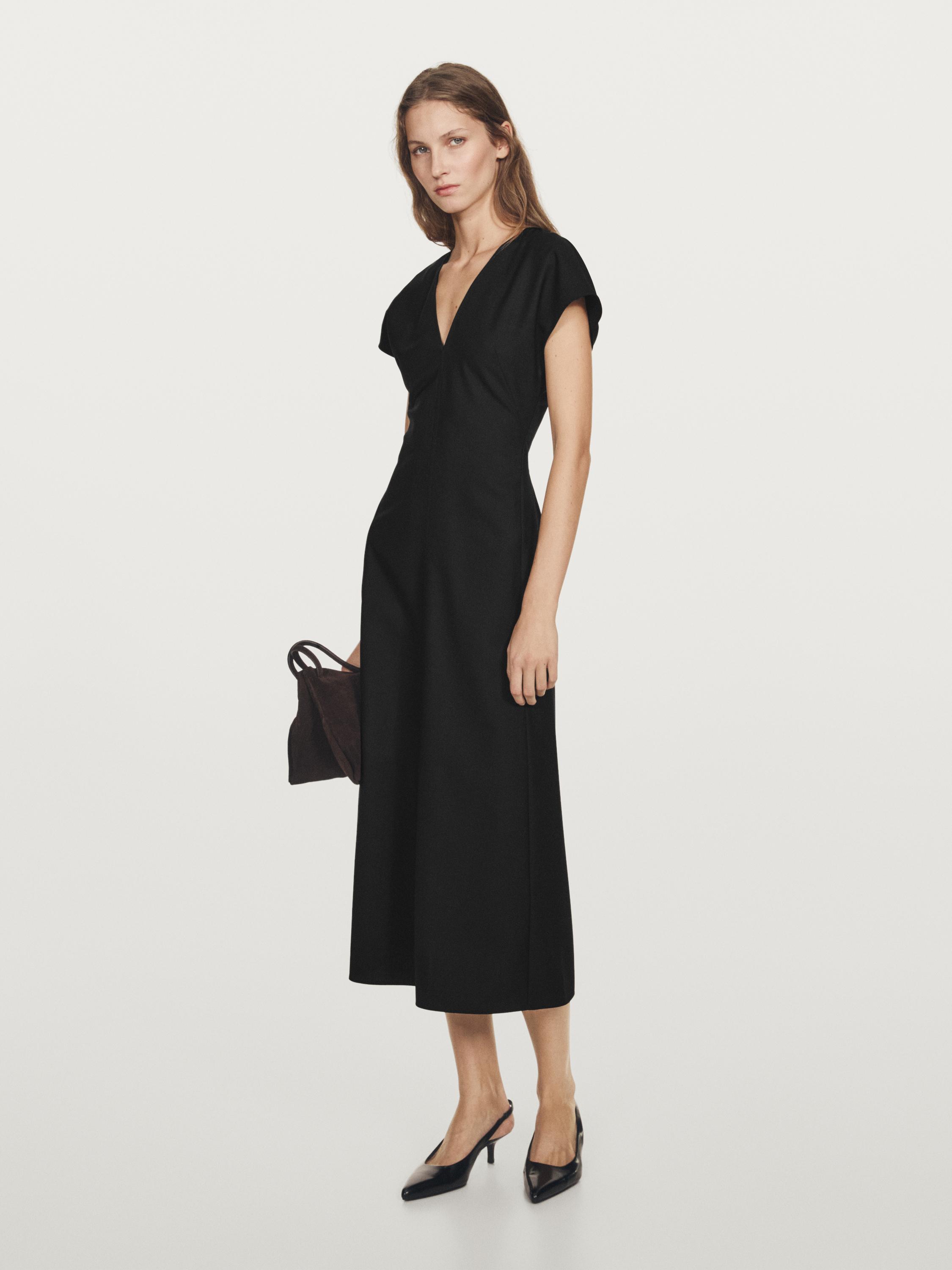 Long wool blend V-neck dress