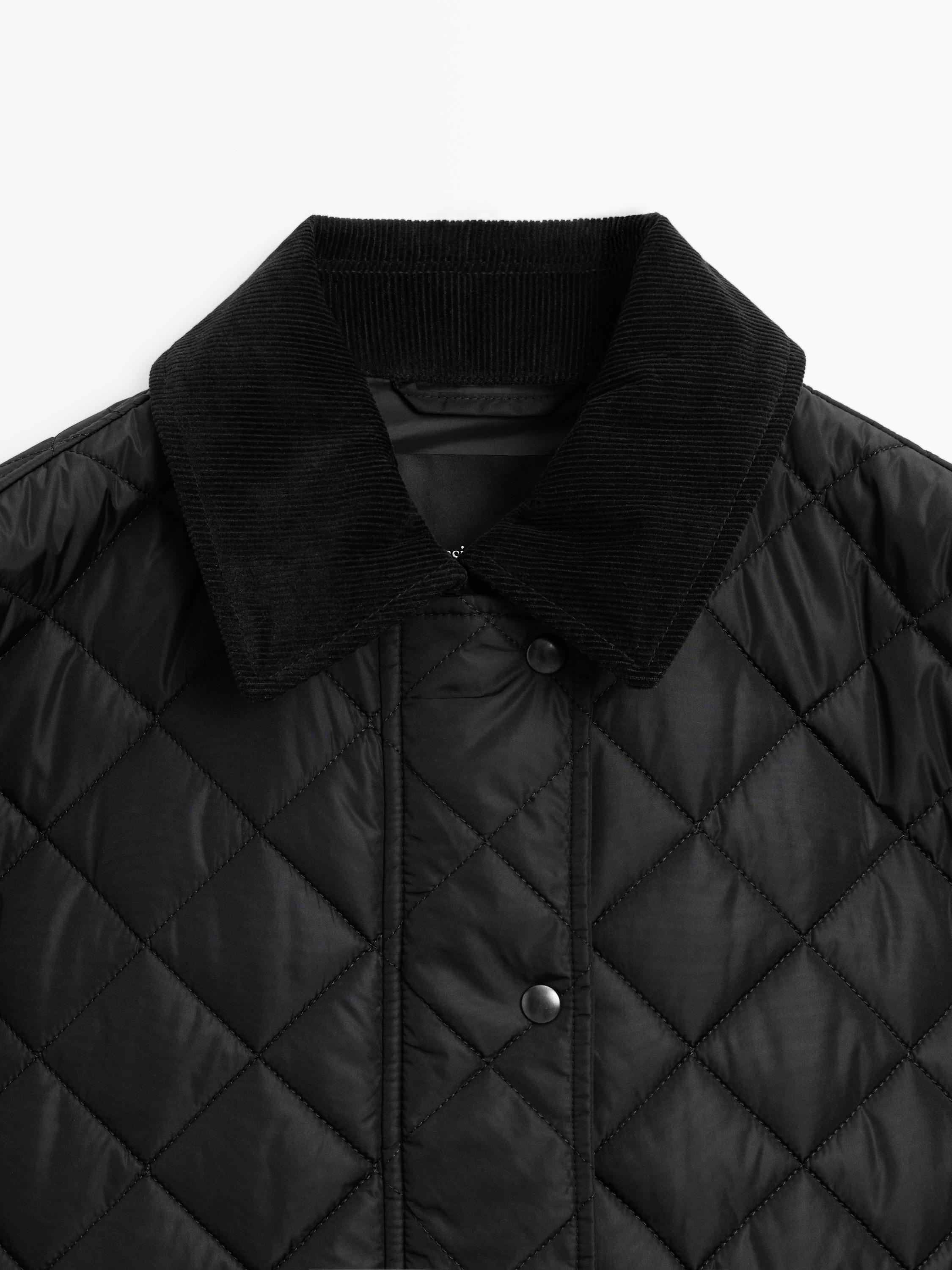 Short lightweight quilted jacket with corduroy detail