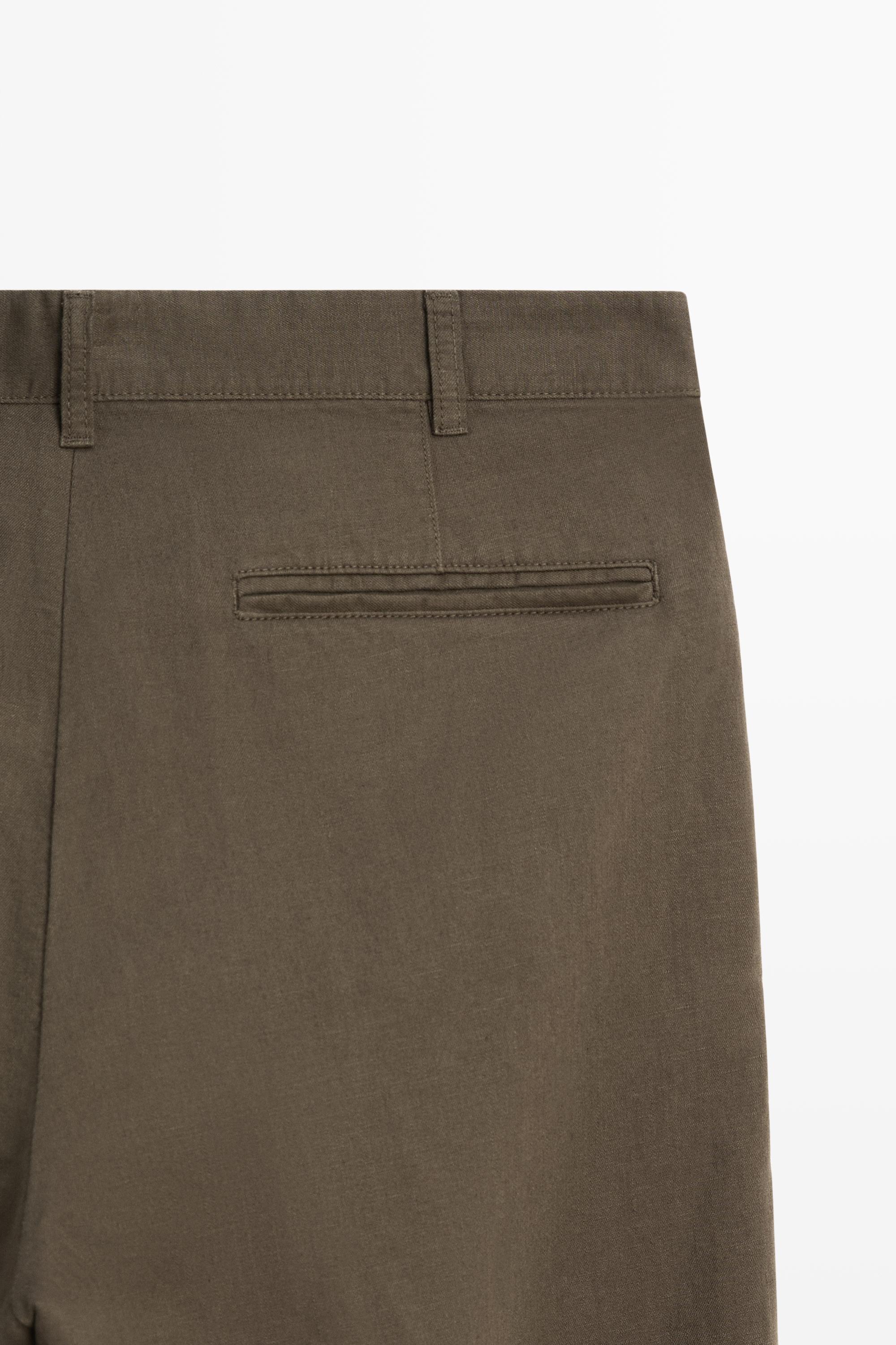 Linen-cotton straight-leg pants — DARK GREEN