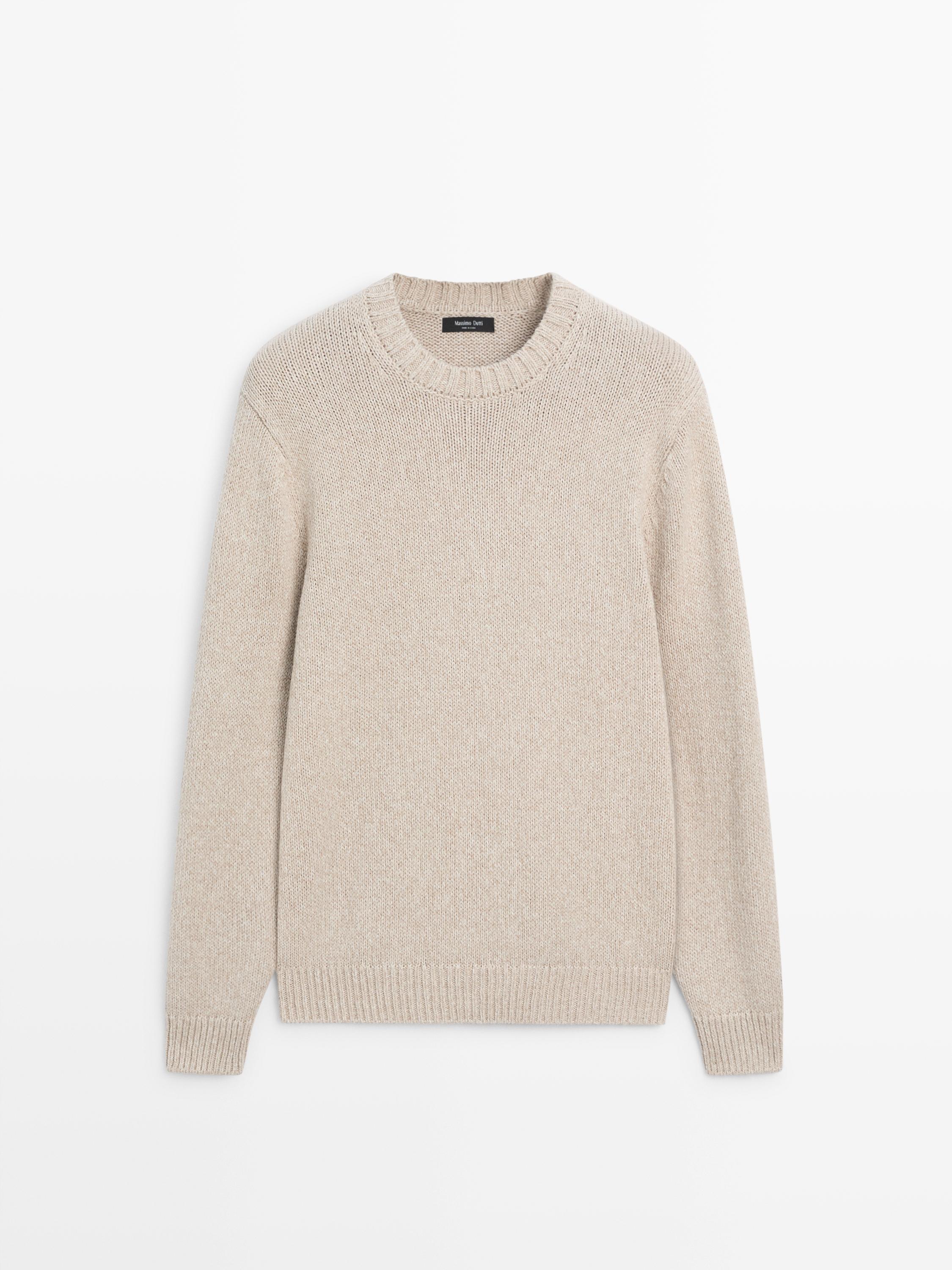 Cotton blend knit crew neck sweater