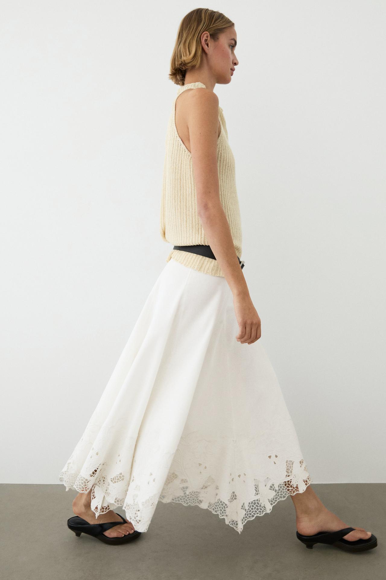 Flared midi skirt with embroidery — WHITE