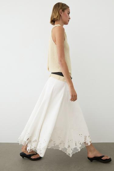 Flared midi skirt with embroidery — WHITE 5