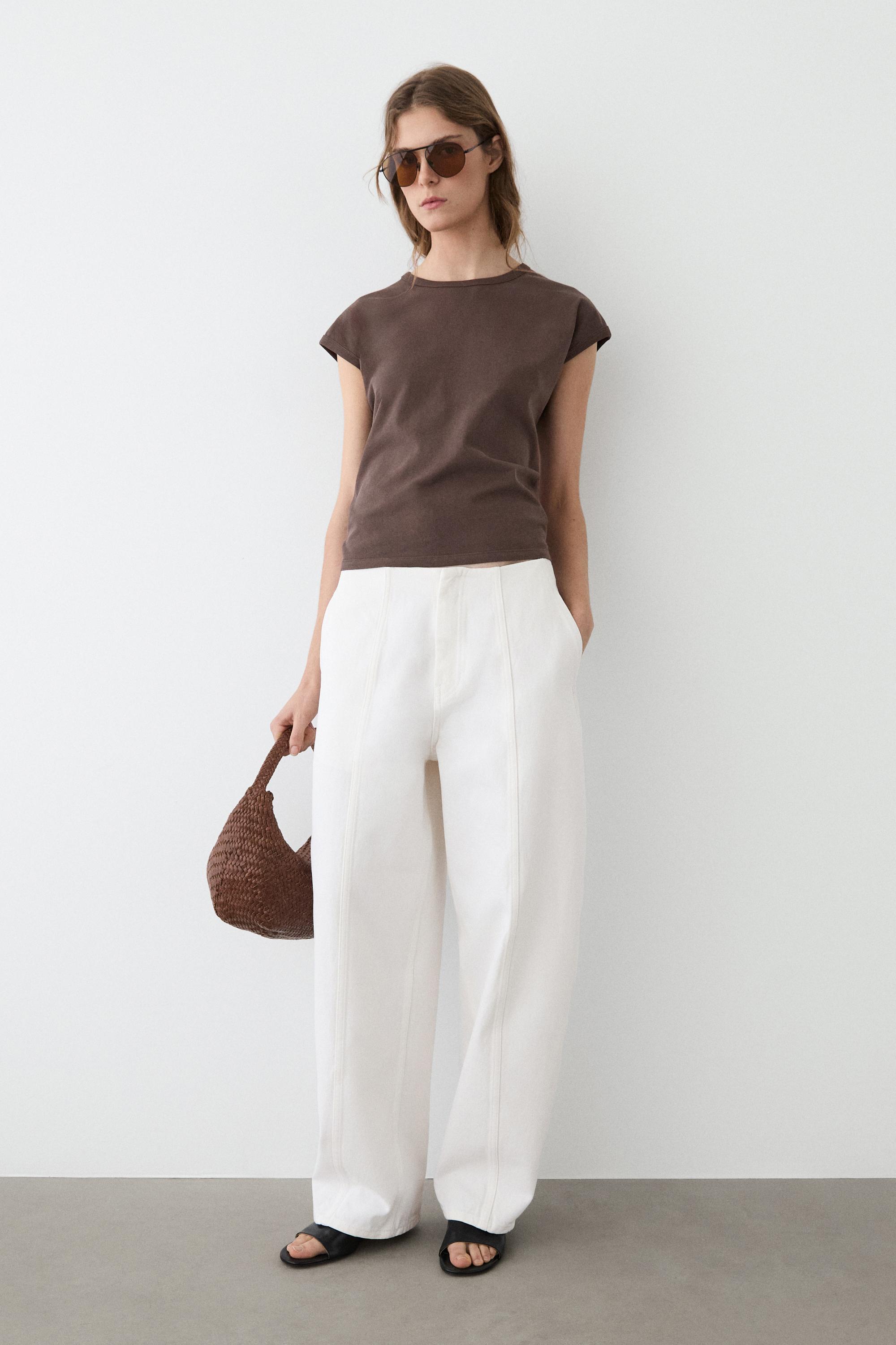 Sleeveless 100% cotton T-shirt — BROWN