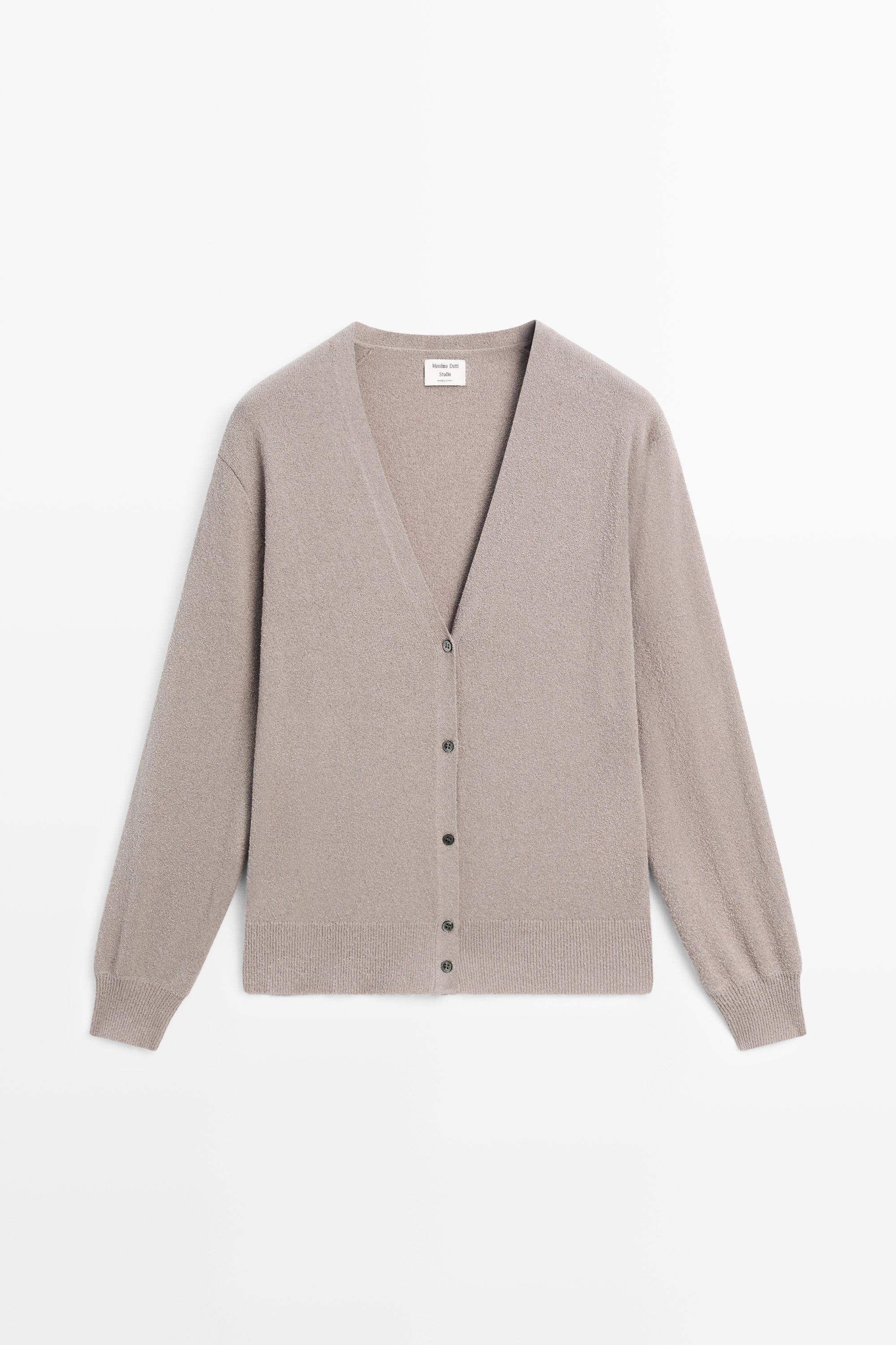 STUDIO V-neck knit cardigan — MOLE BROWN