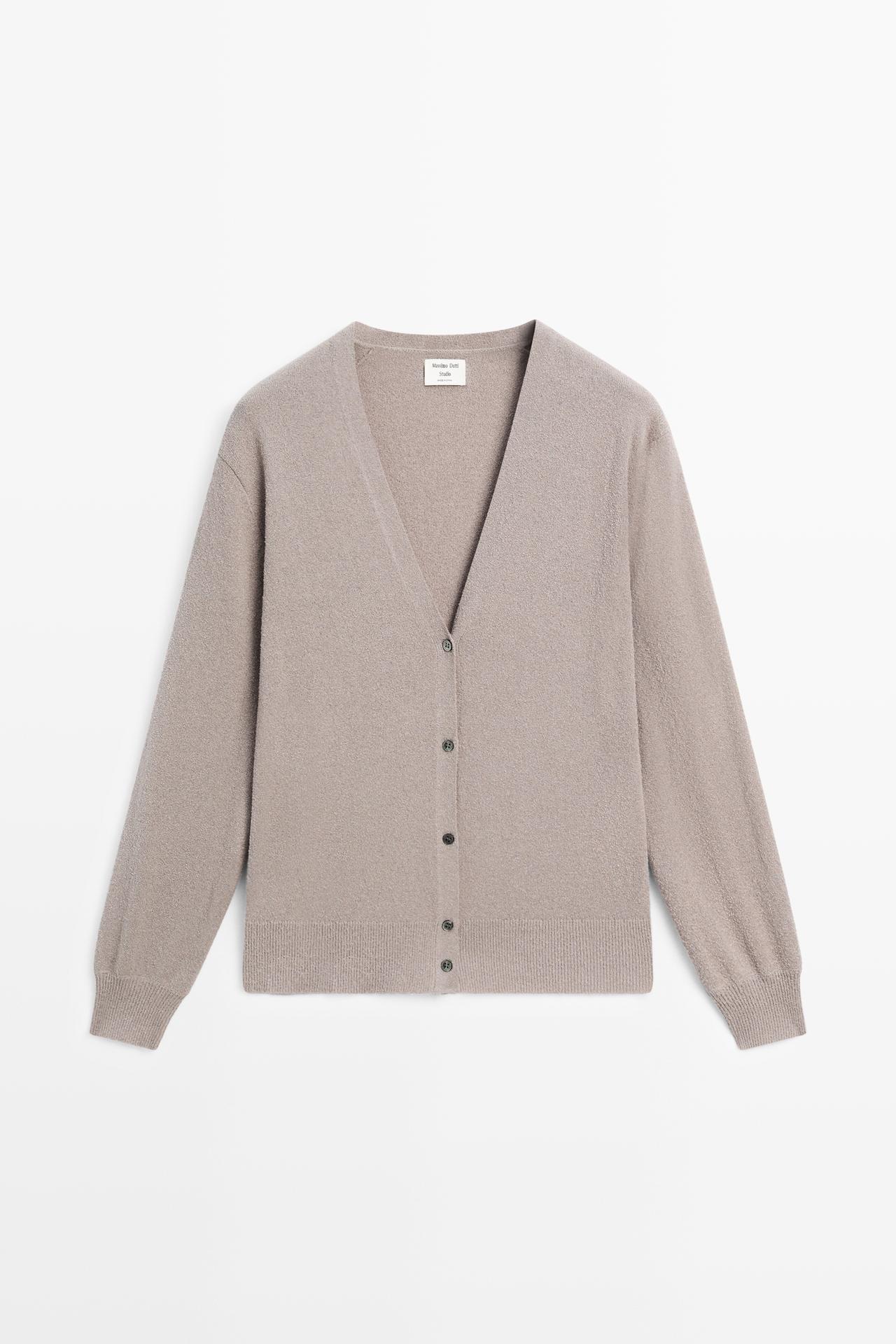 STUDIO V-neck knit cardigan — MOLE BROWN