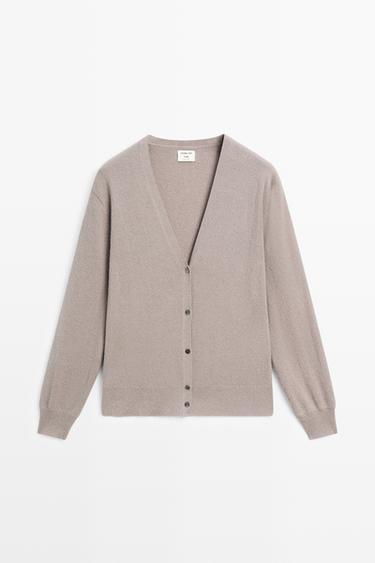 STUDIO V-neck knit cardigan — MOLE BROWN 2