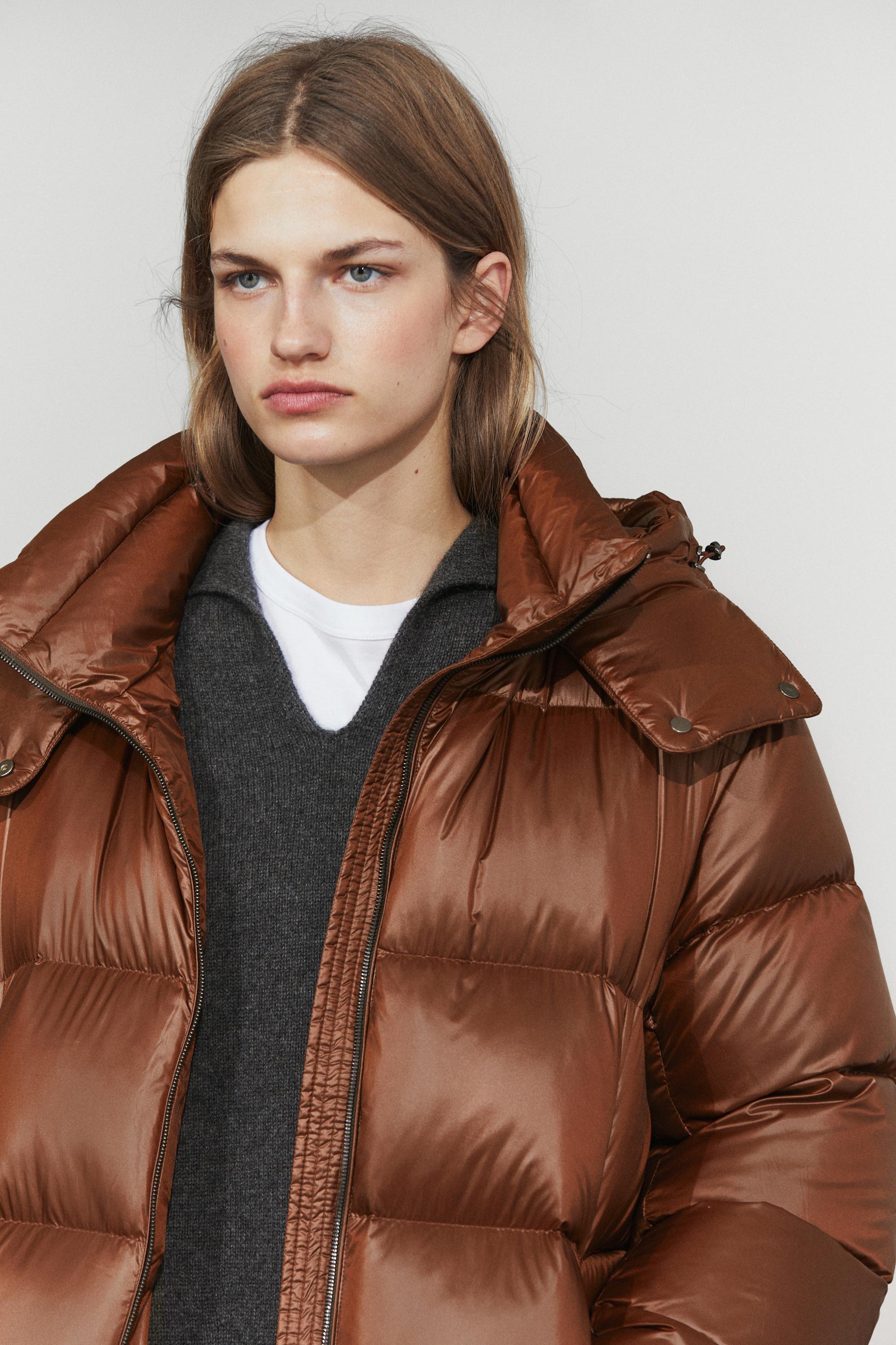 Satin finish down jacket — Caramel
