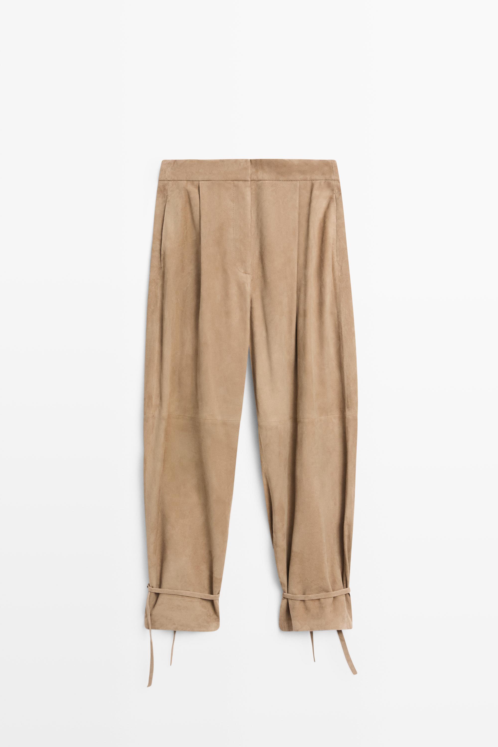 Suede leather pants with tie-detail hems — Green
