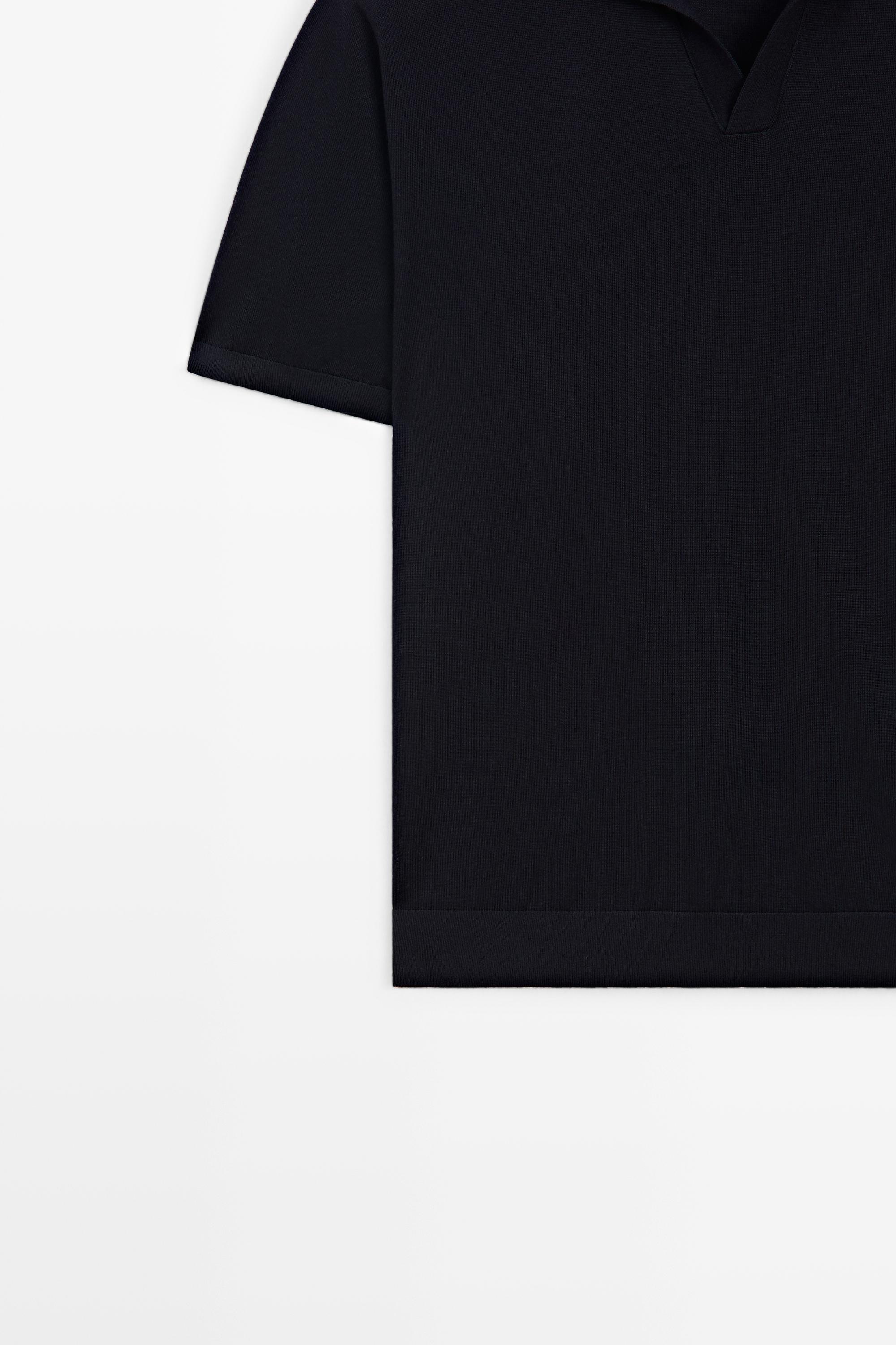 Short sleeve wool blend knit polo shirt — NAVY BLUE