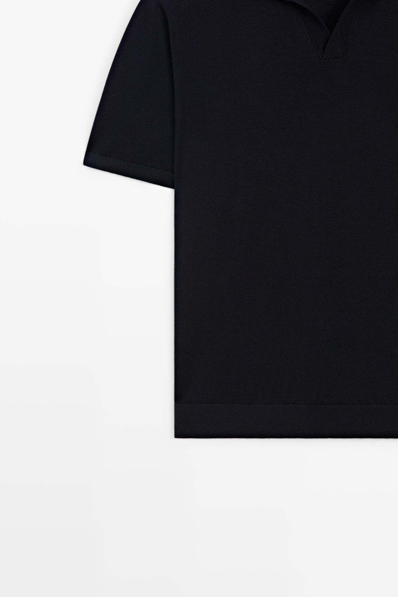 Short sleeve wool blend knit polo shirt — NAVY BLUE