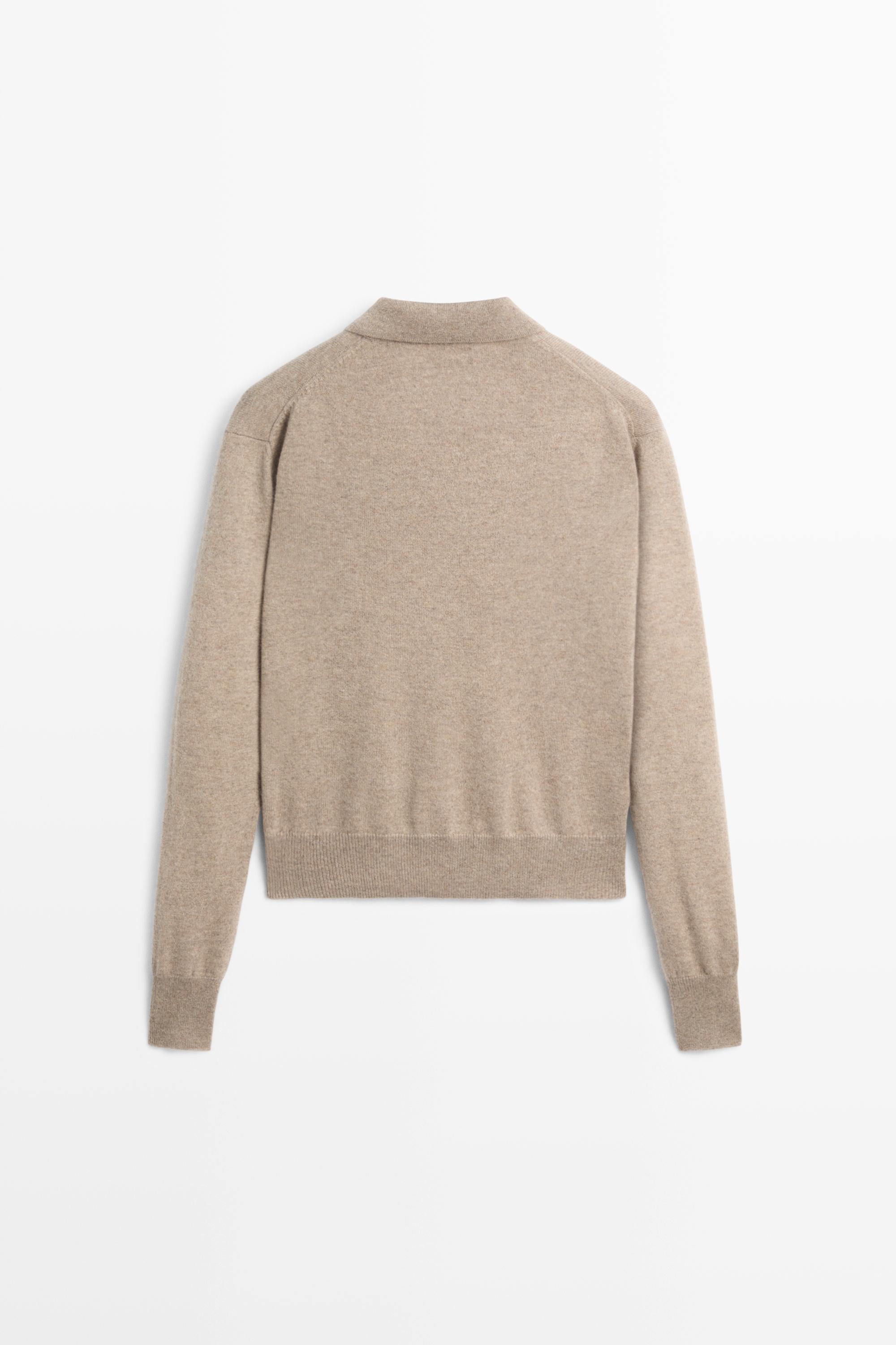 100% cashmere knit polo collar cardigan — MINK