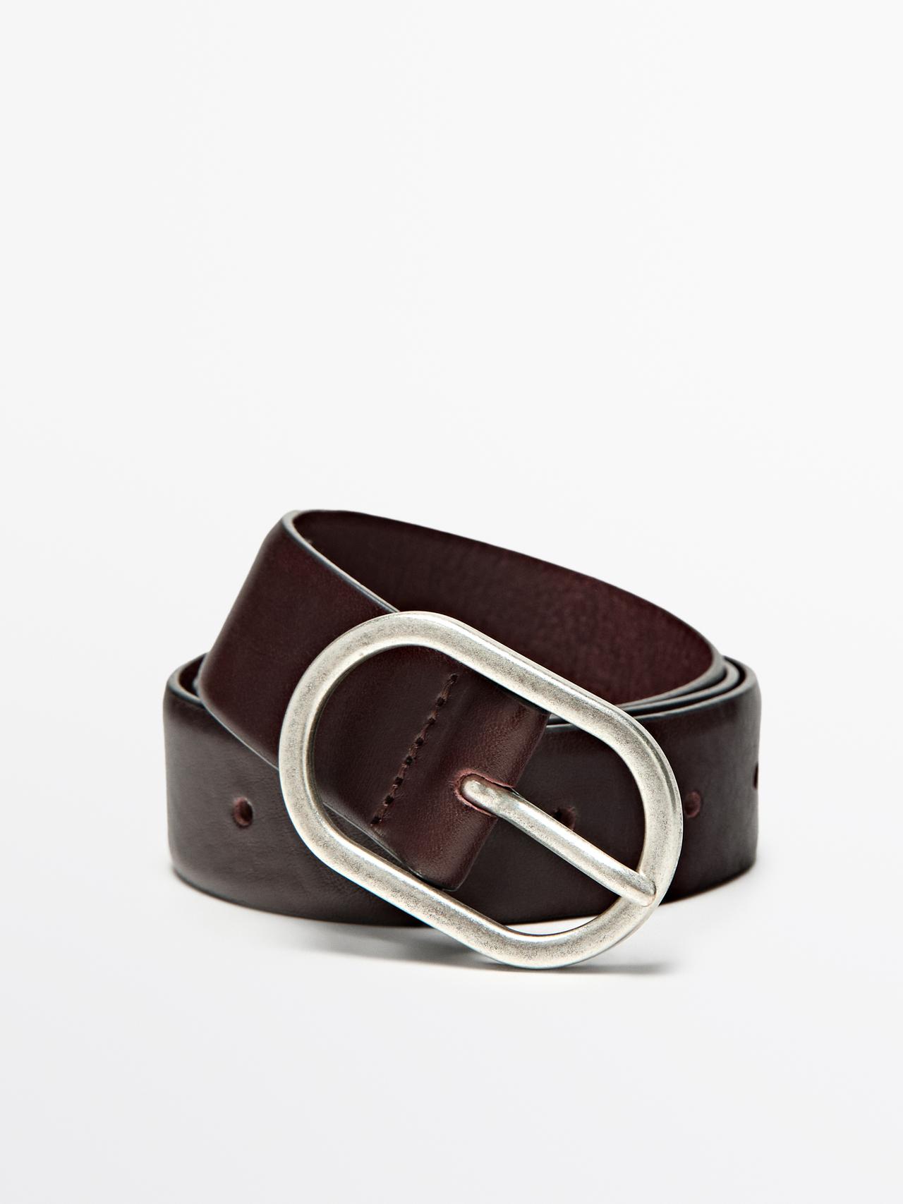 Cintura Con Fibbia Ovale In Pelle Nappata - Marrone Rossastro - M / 85cm - Massimo Dutti - Femminile