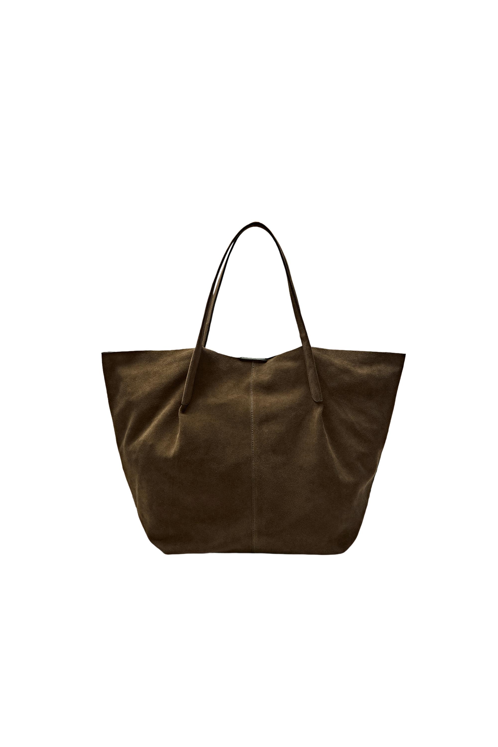 Split suede leather tote bag — Chocolate