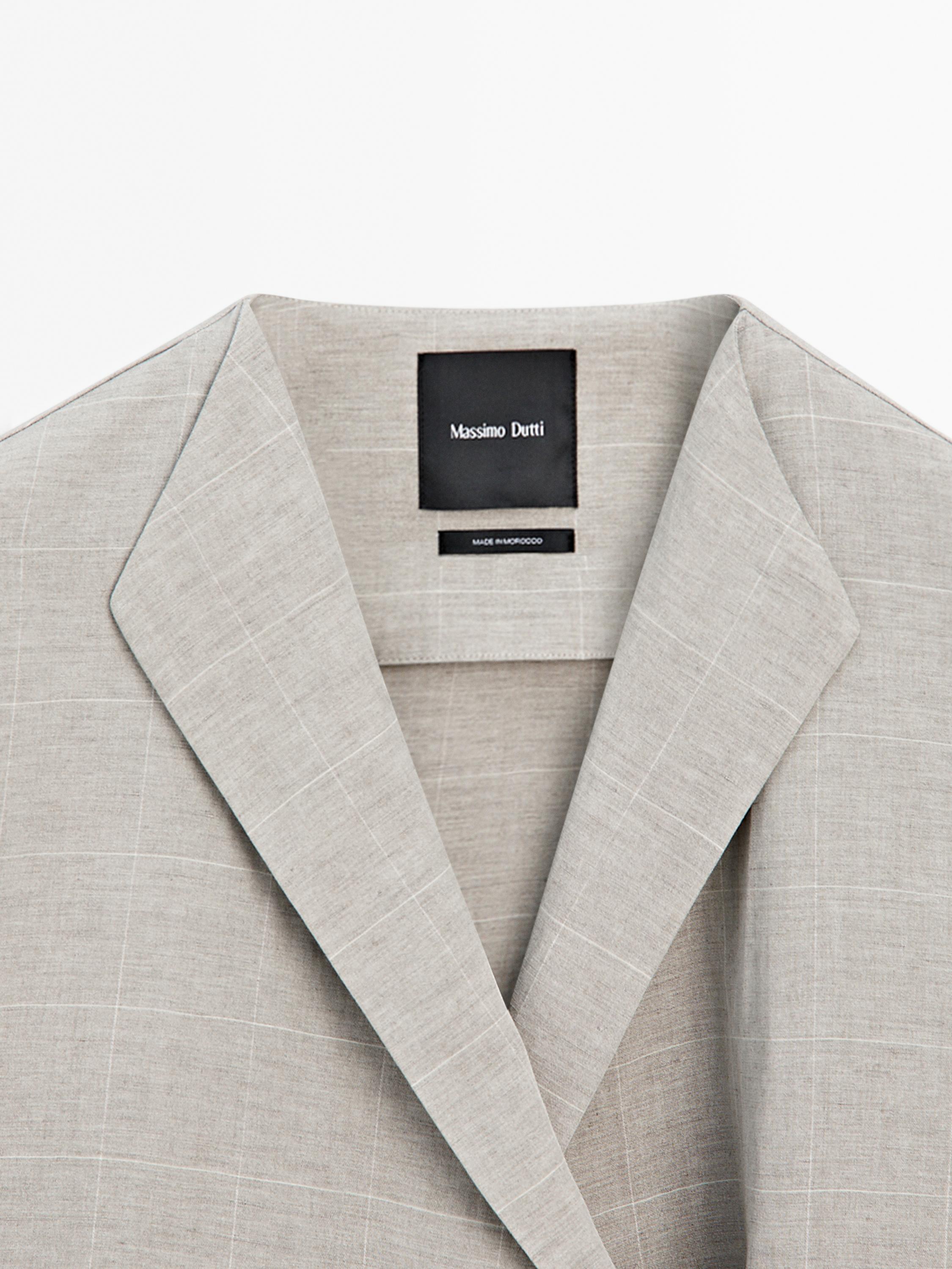 Linen blend check print kimono