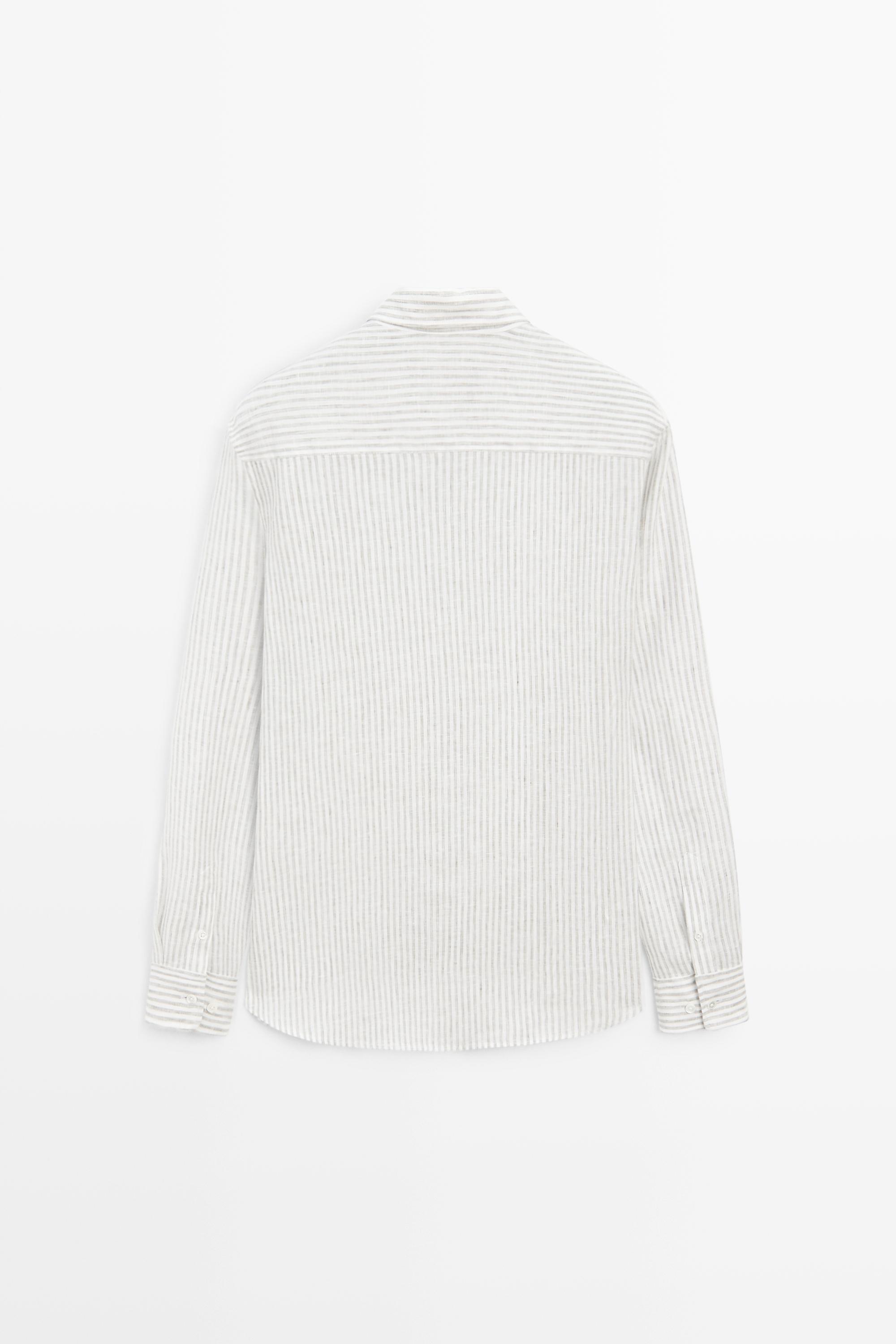 100% linen pinstriped slim fit shirt — GREEN