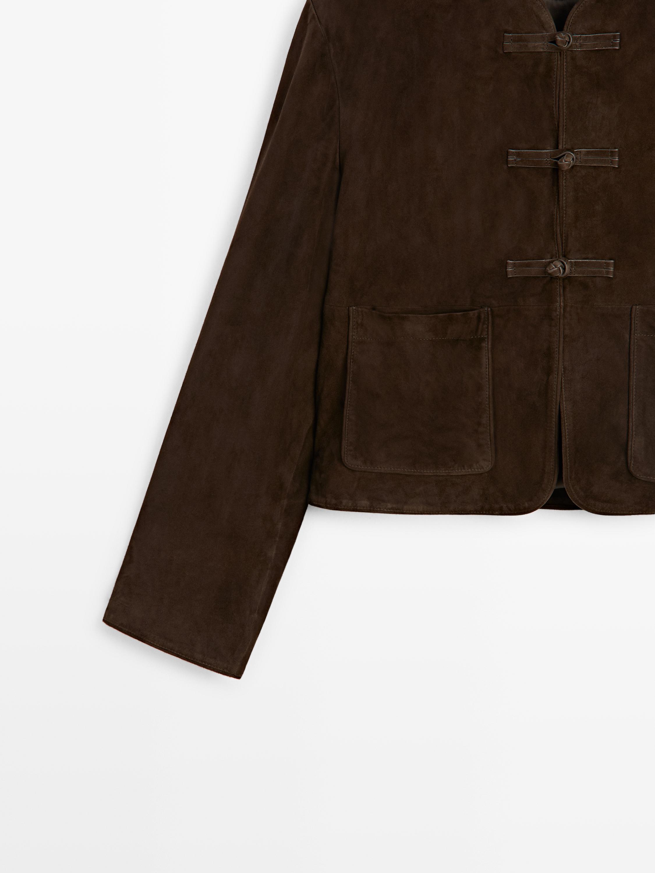 Short suede leather jacket — BROWN