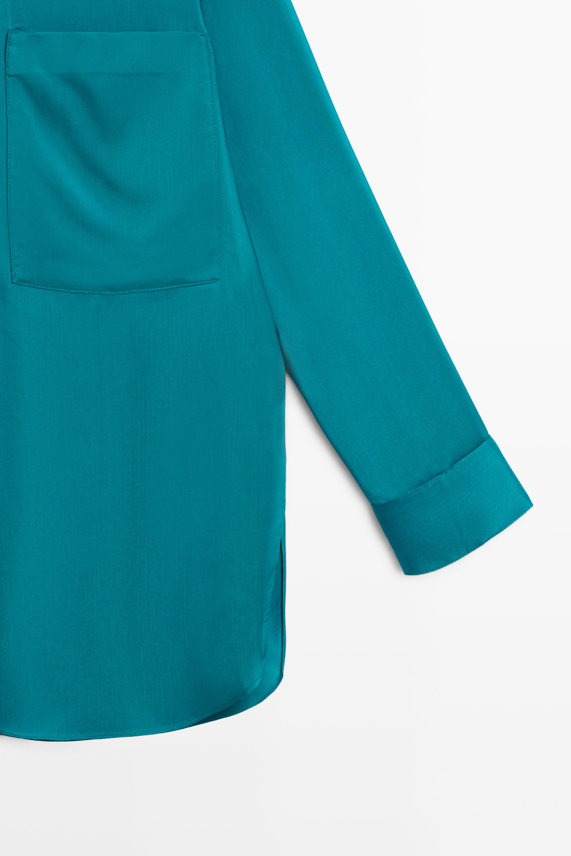 Flowing satin shirt with pockets — GREENISH BLUE