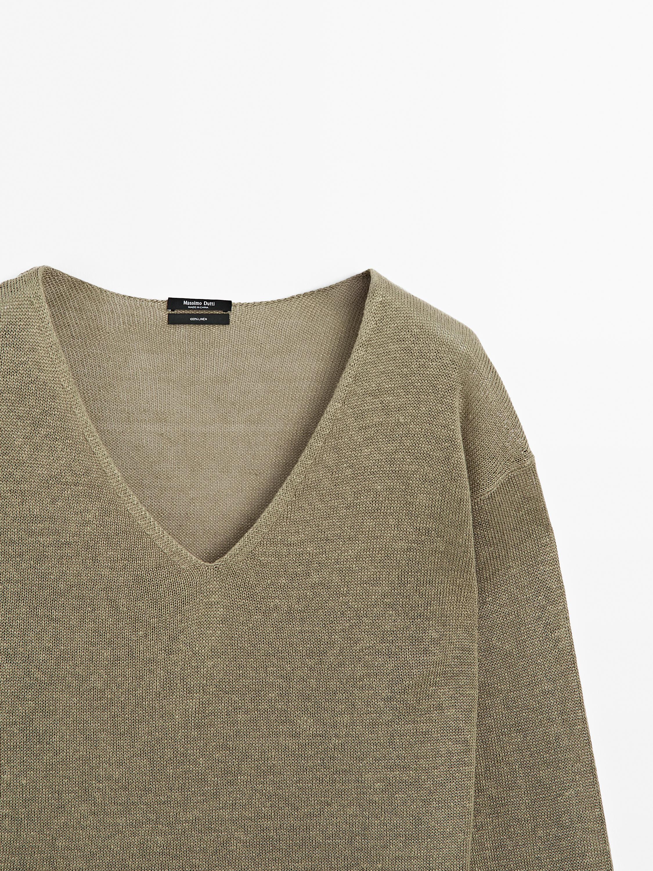 100% linen long sleeve knit sweater