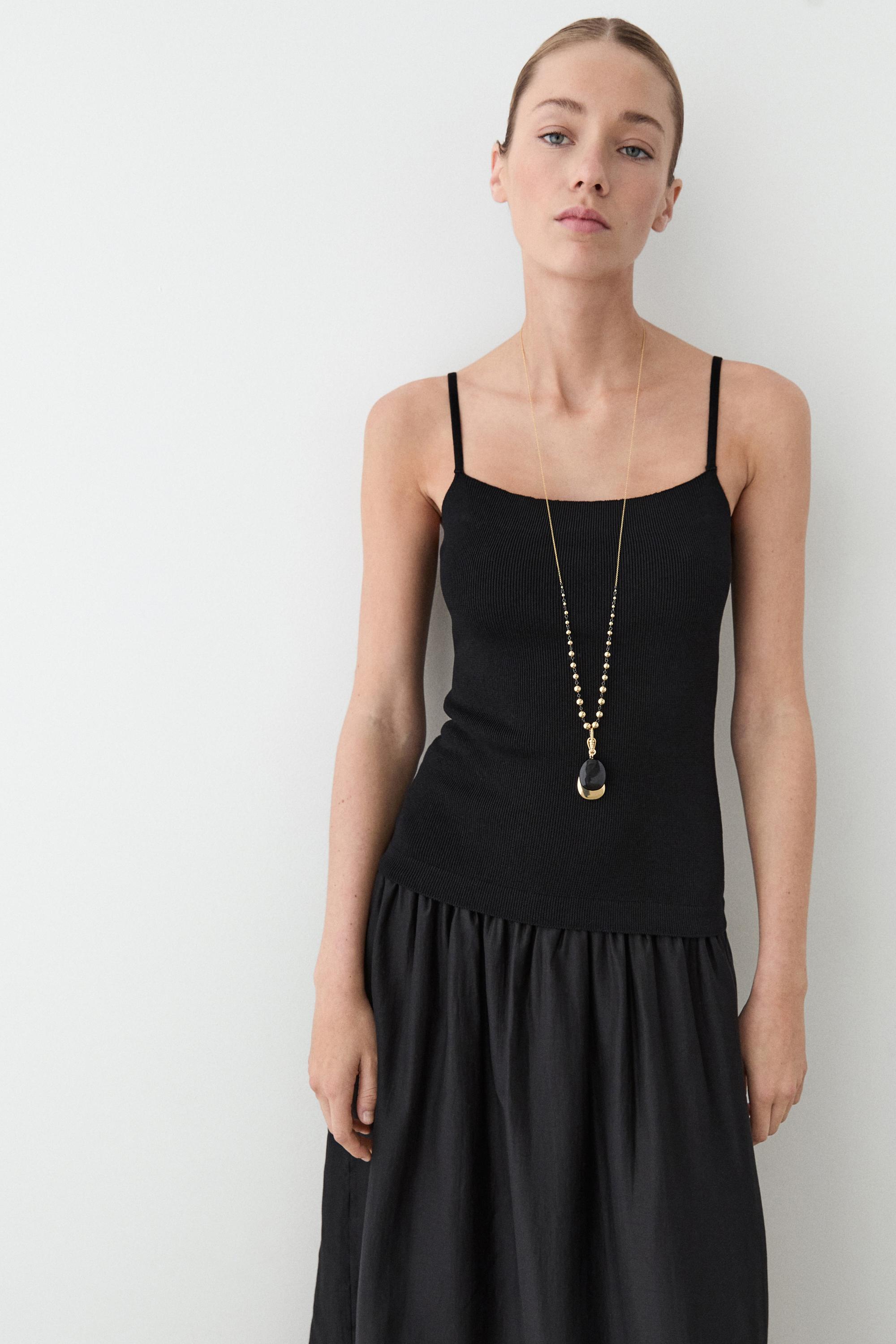 Combined strap midi dress — BLACK