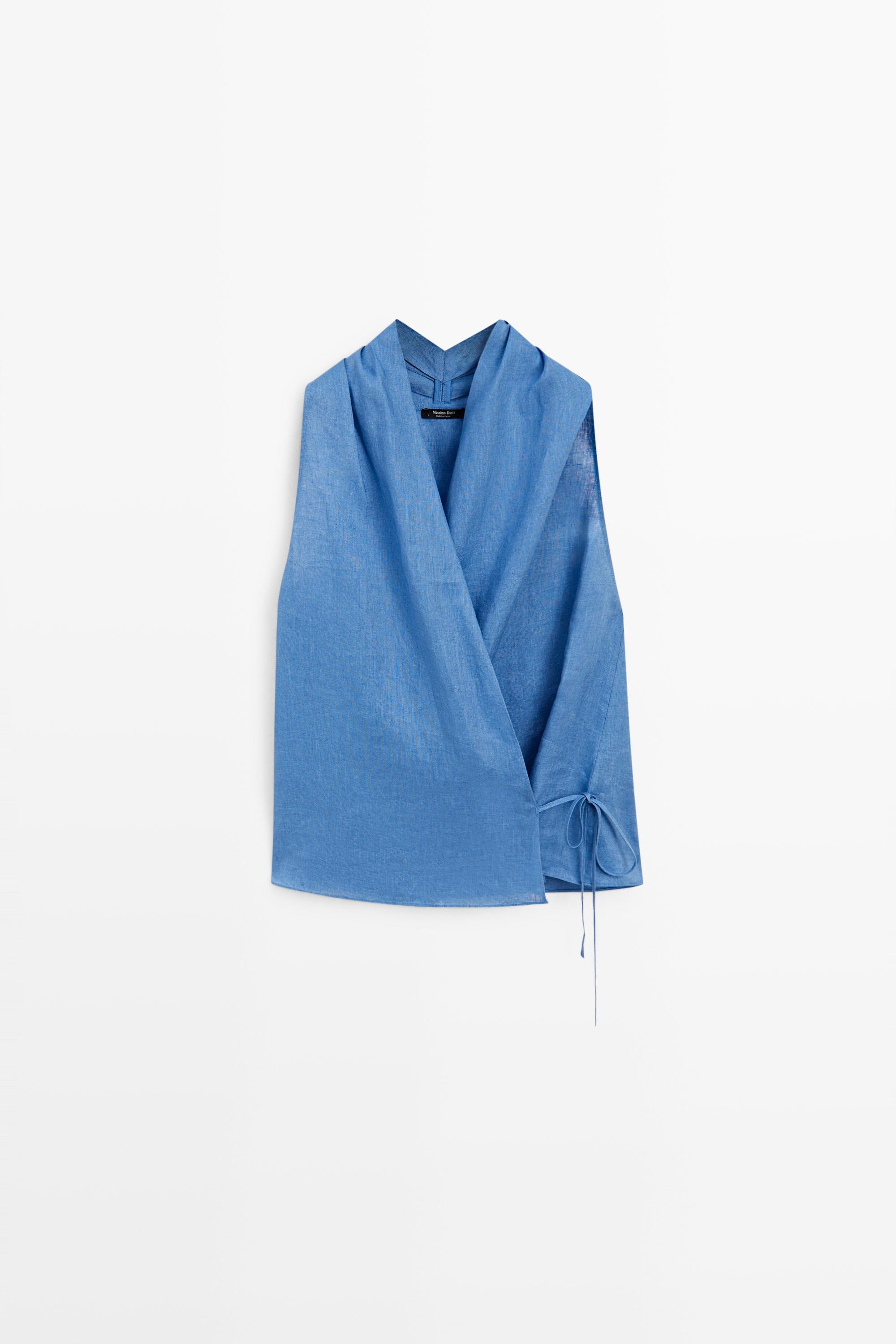 Kopertowy top ze 100% lnu z dekoltem halter