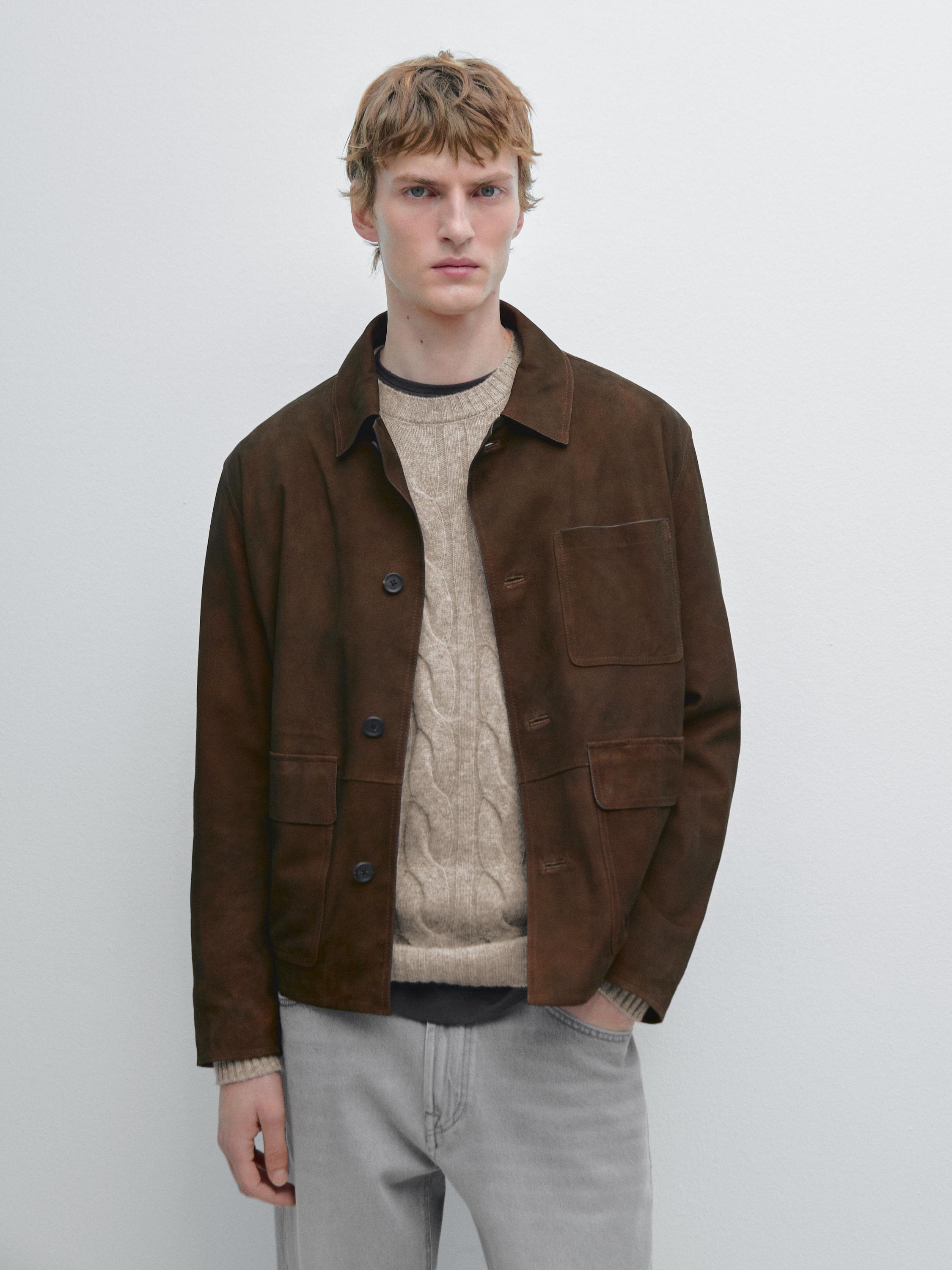 Veste workwear en cuir finition daim