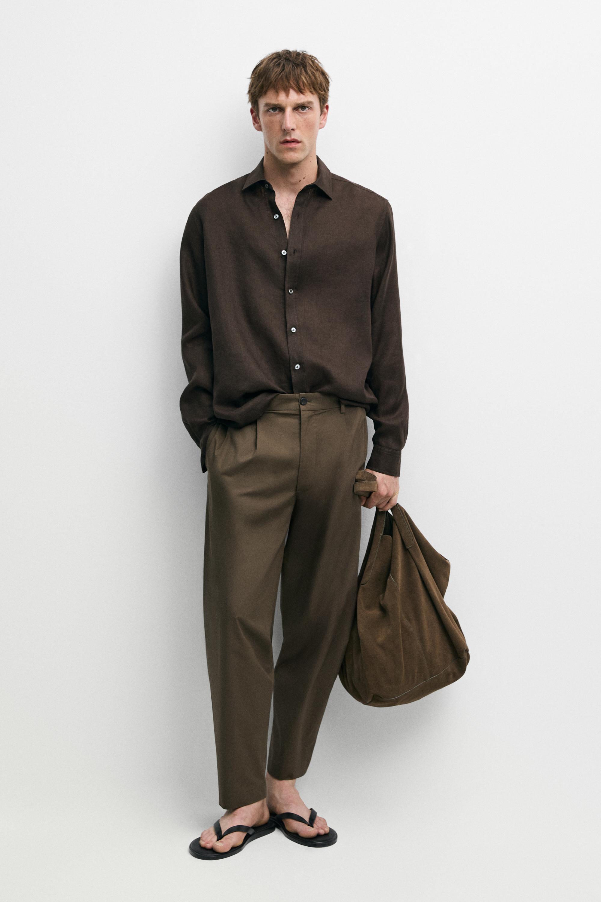 Cotton trousers with double darts — DARK GREEN