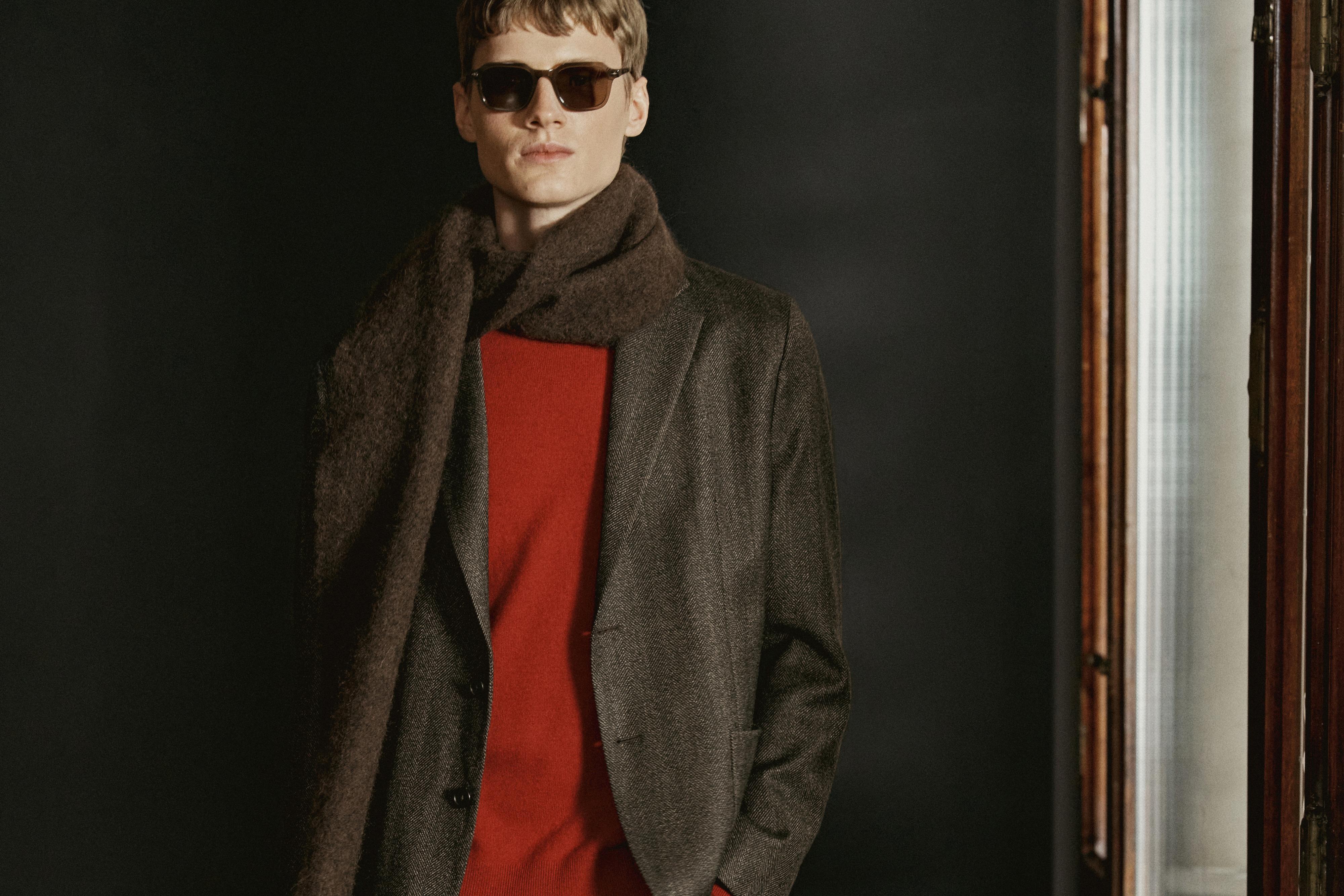 Herringbone wool blend blazer — CHARCOAL