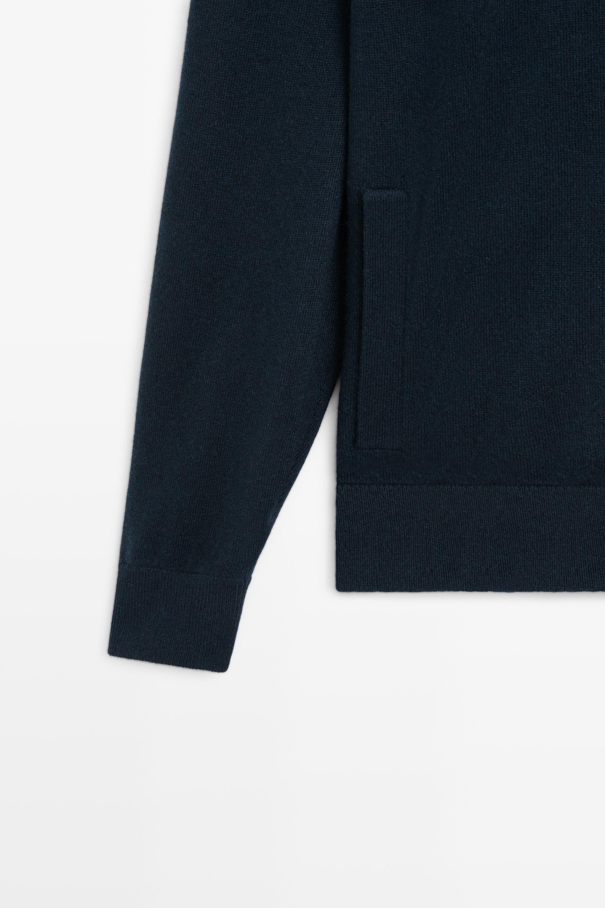 100% cashmere zip-up knit cardigan — NAVY BLUE