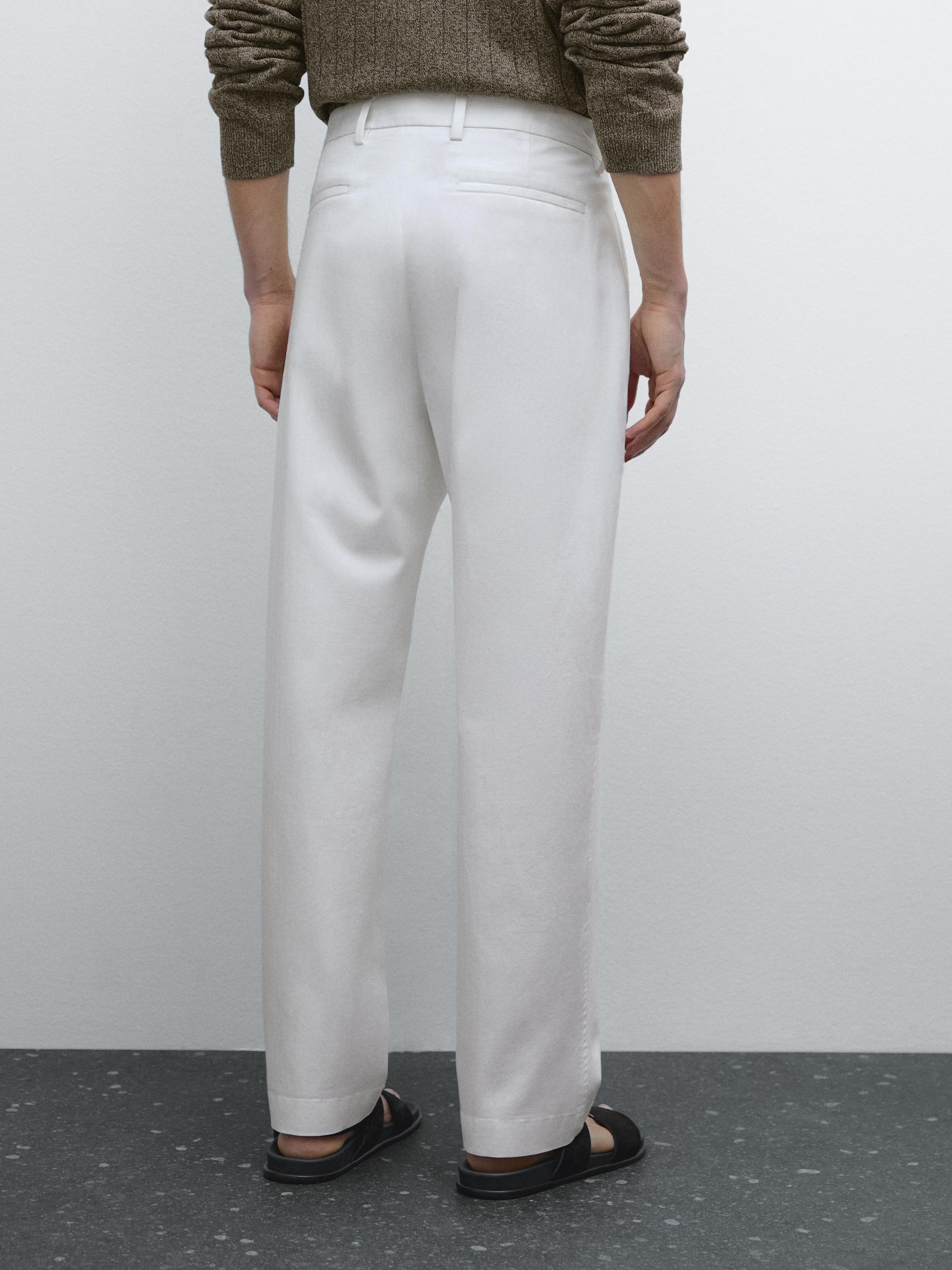Straight-leg cotton blend trousers